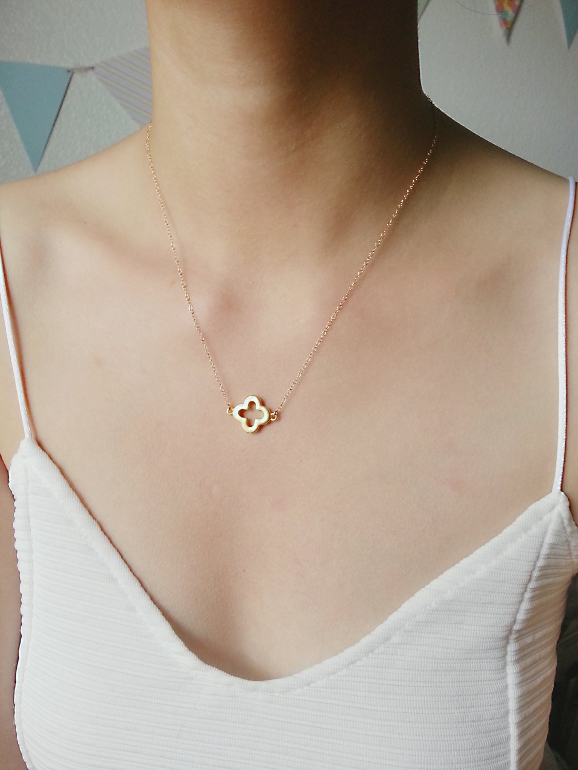 Gold Clover Necklace, Clover Charm, Gold Necklace, Gold Quatrefoil Necklace, Gold Layer Necklace, Flower Necklace, Dainty Necklace - HarperCrown