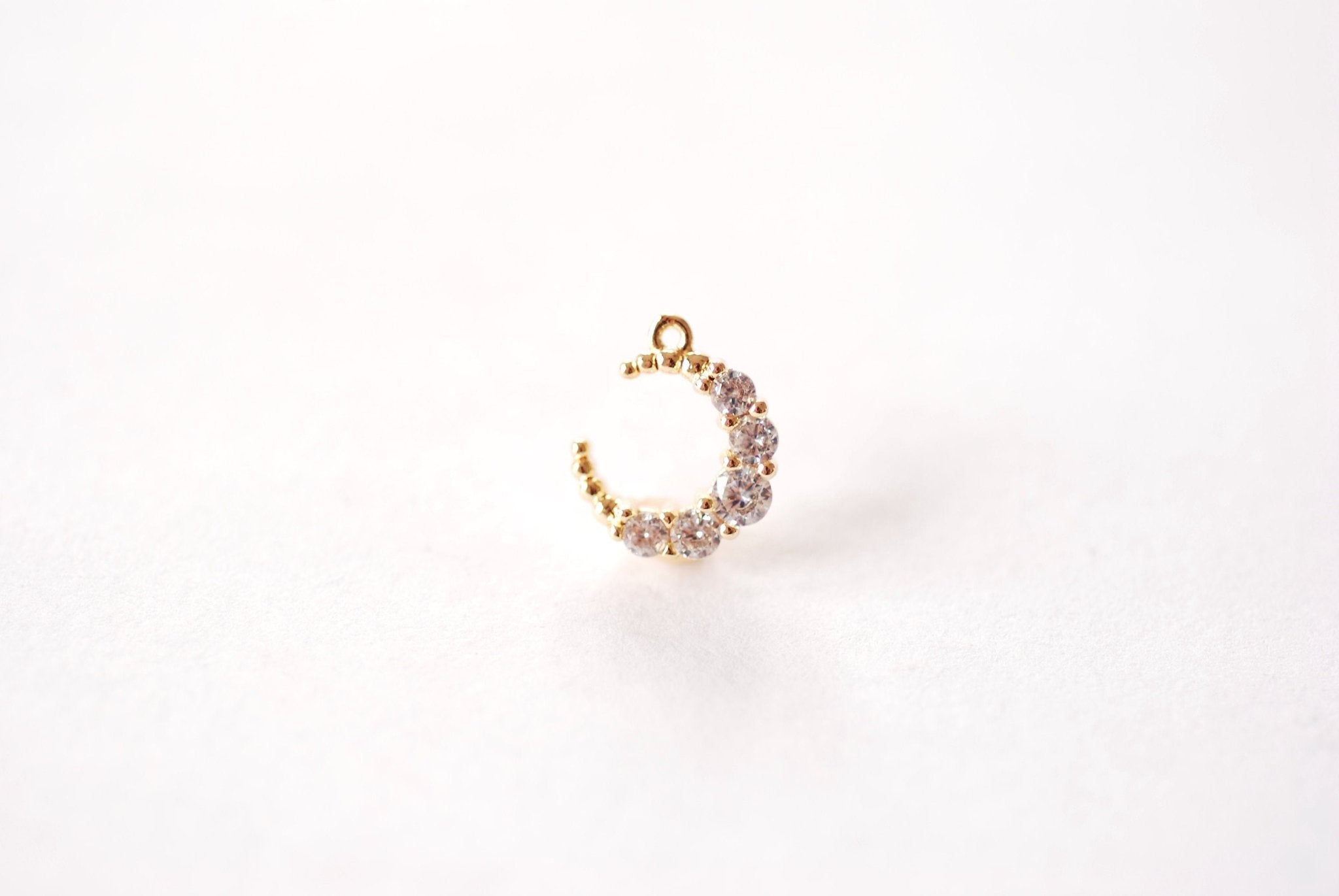 Gold Cubic Zirconia Crescent Moon Charm - 16k Gold Plated Brass Micro Pave Half Moon Night Celestial Waning Moon Star Wholesale B178 - HarperCrown