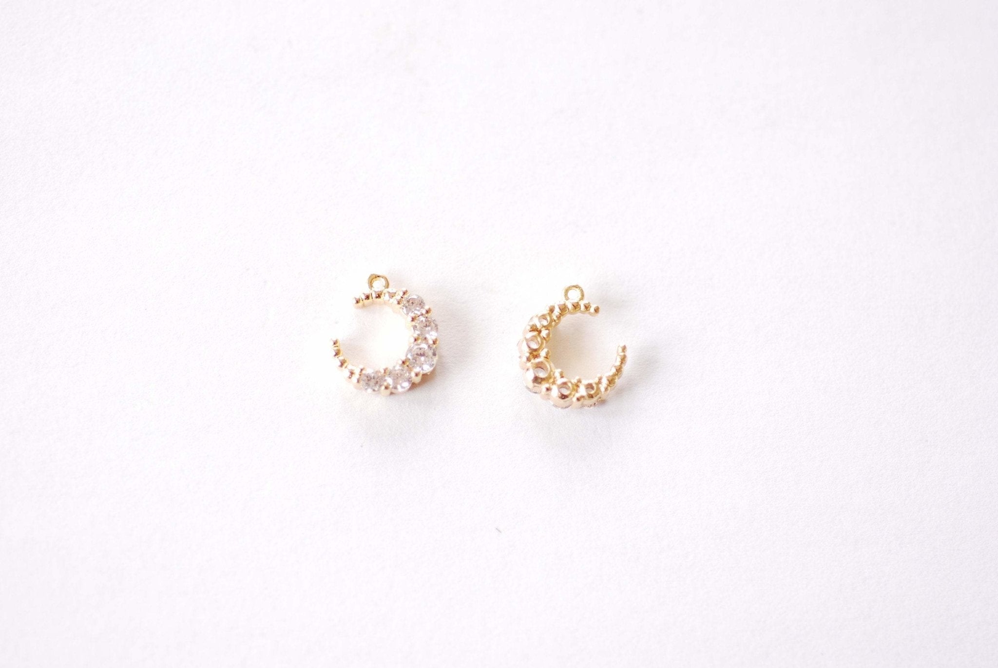 Gold Cubic Zirconia Crescent Moon Charm - 16k Gold Plated Brass Micro Pave Half Moon Night Celestial Waning Moon Star Wholesale B178 - HarperCrown