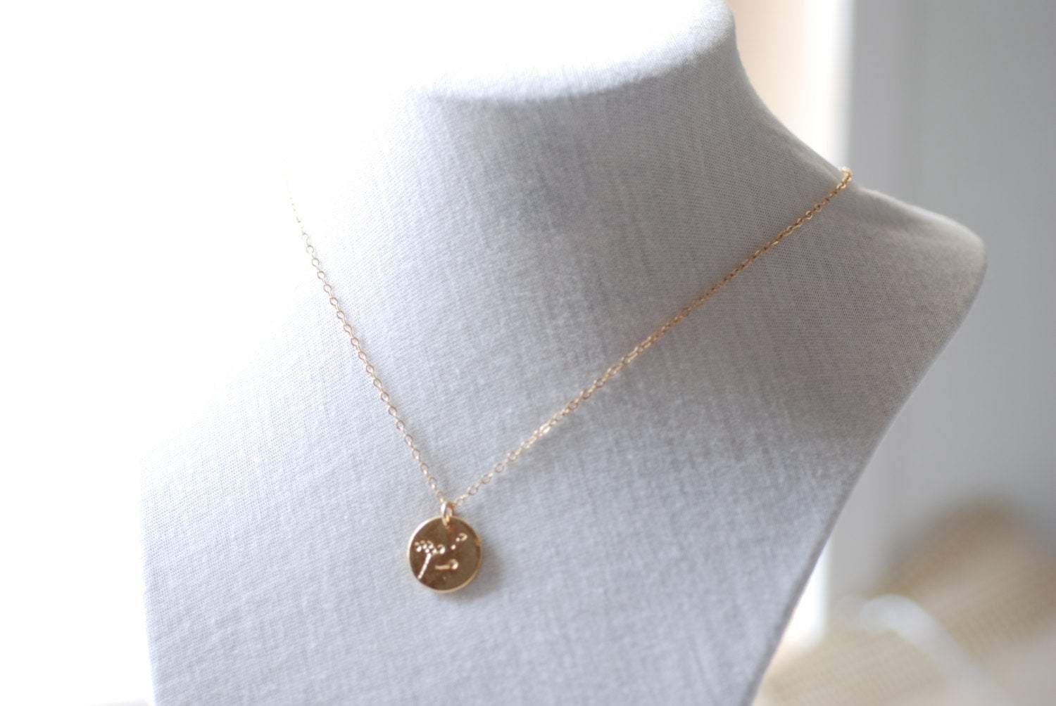 Gold Dandelion Necklace- Make a wish, Gold Disc Necklace, Minimalist Necklace - HarperCrown