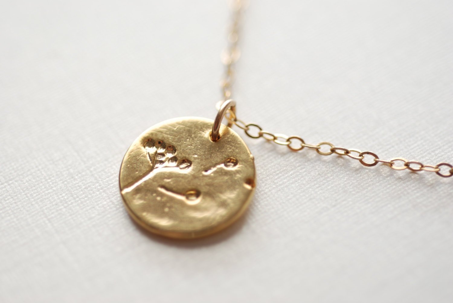 Gold Dandelion Necklace- Make a wish, Gold Disc Necklace, Minimalist Necklace - HarperCrown