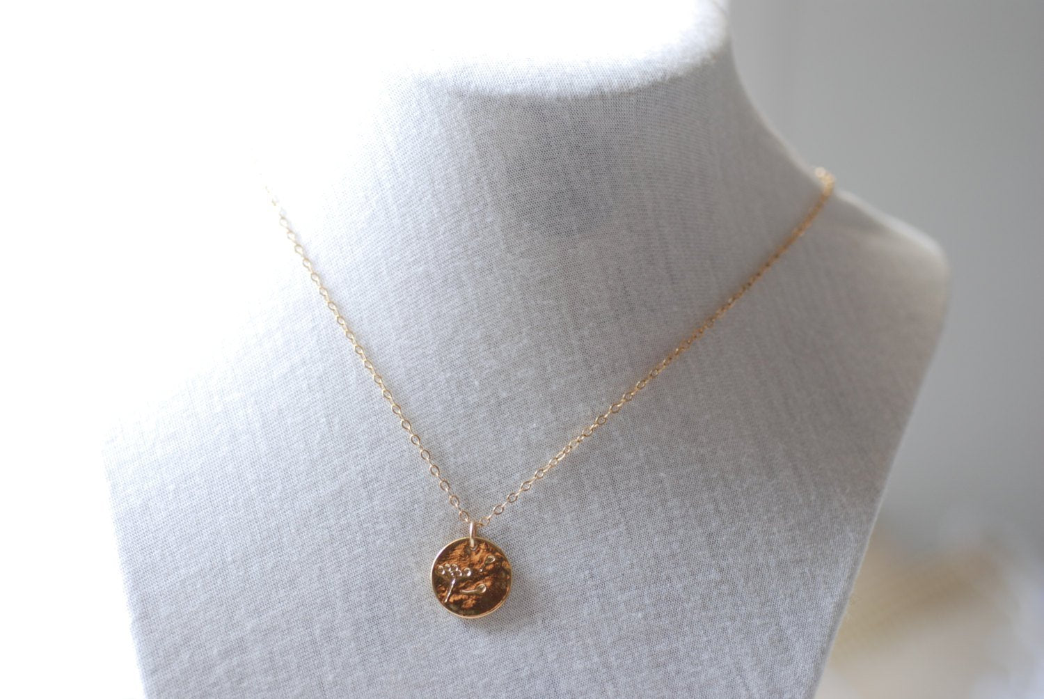 Gold Dandelion Necklace- Make a wish, Gold Disc Necklace, Minimalist Necklace - HarperCrown