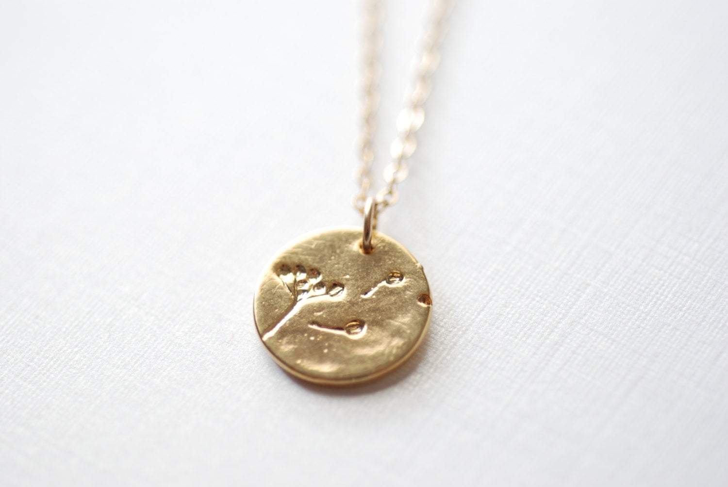 Gold Dandelion Necklace- Make a wish, Gold Disc Necklace, Minimalist Necklace - HarperCrown