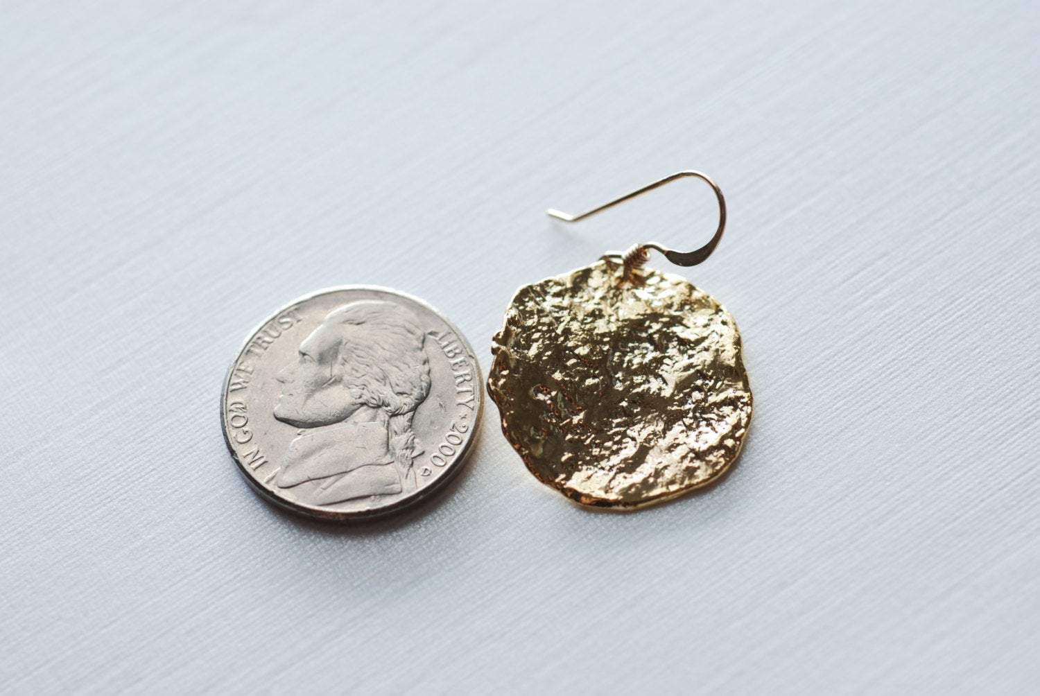 Gold Disc Earrings, Wavy Disc Earrings, wrinkled disc earrings, gold round earrings, gold circle earrings, Dainty Earrings by HeirloomEnvy - HarperCrown