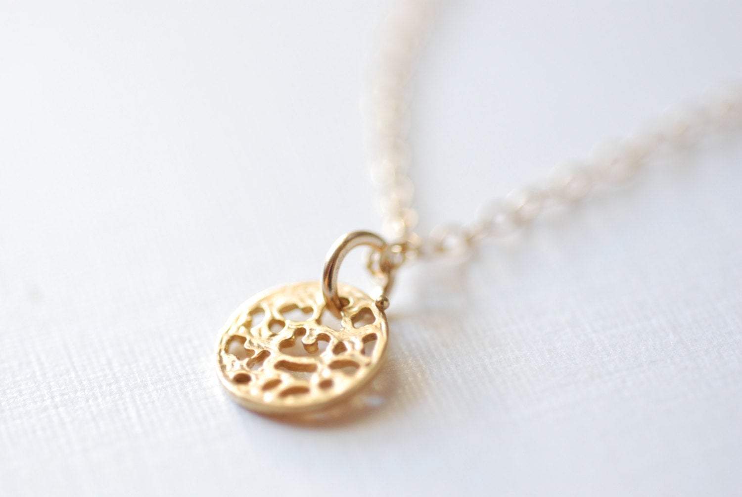 Gold Disc Necklace - Gold Filigree Disc Necklace, Gold Dot Necklace, Simple Gold Necklace, Gold Round Circle Necklace, Heirloomenvy - HarperCrown