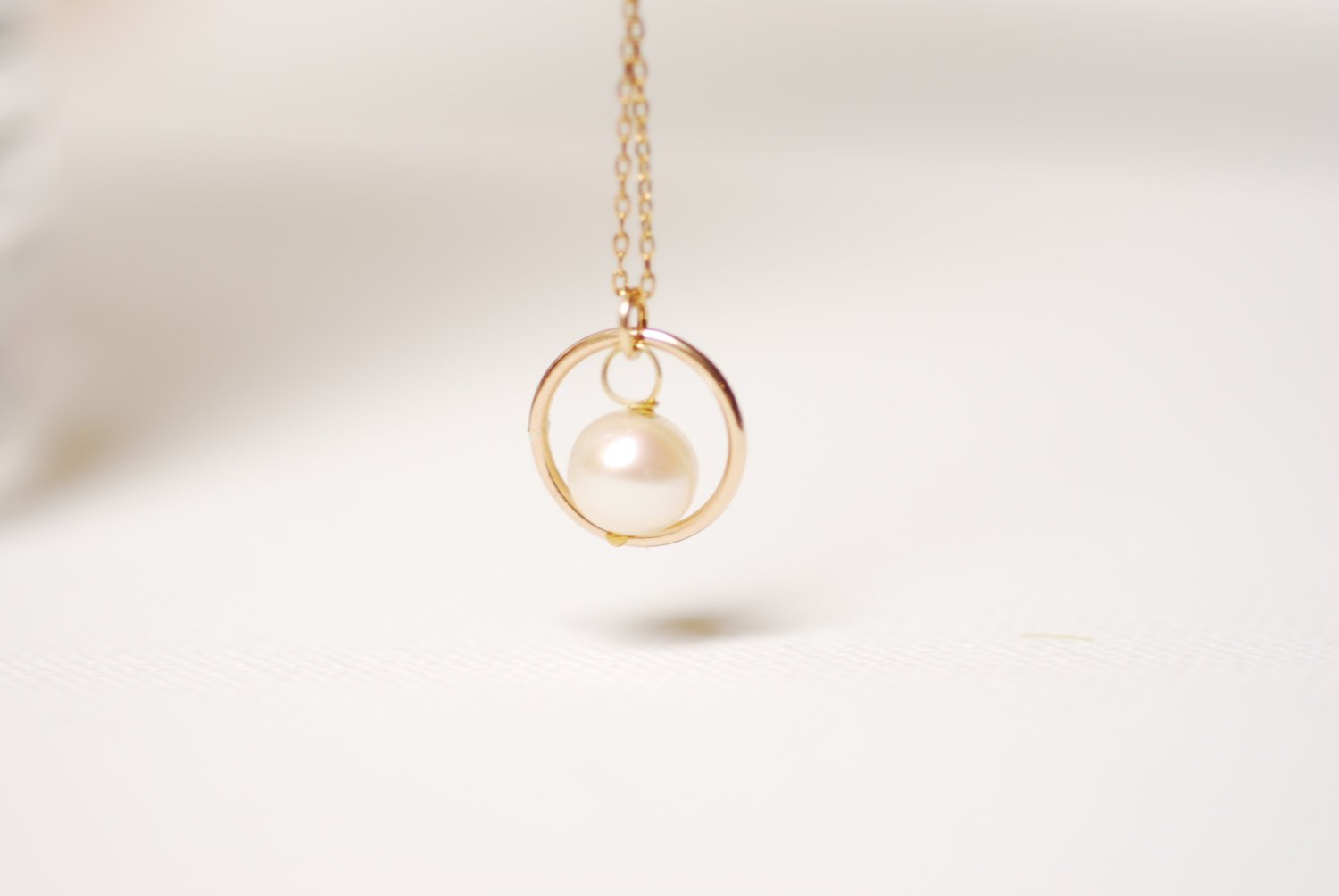 Gold Eternity Pearl Necklace,Karma Pearl Necklace,Ring around Pearl Necklace,Handmade Pearl Necklace,Dainty Pearl Necklace,Circle Pearl - HarperCrown