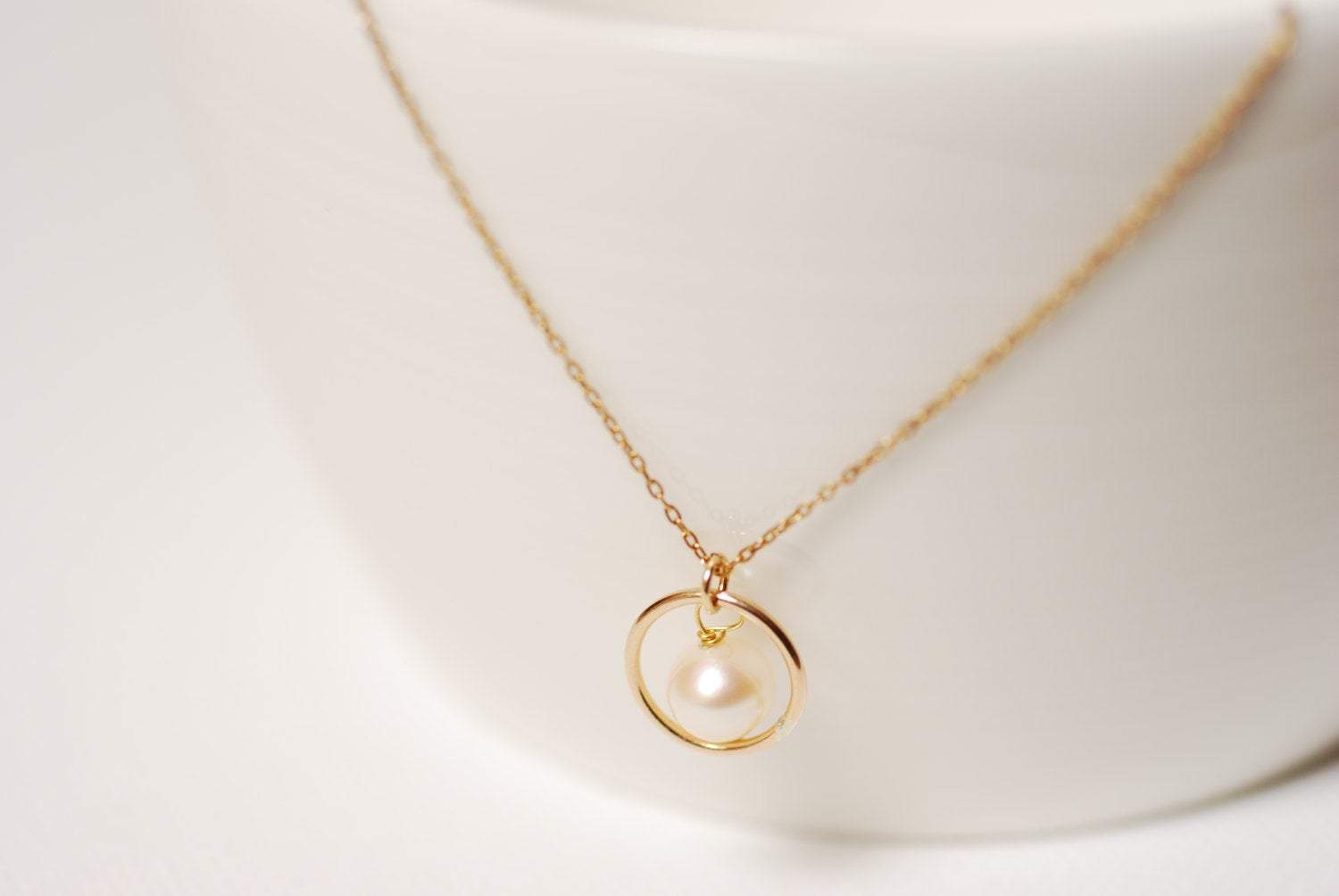 Gold Eternity Pearl Necklace,Karma Pearl Necklace,Ring around Pearl Necklace,Handmade Pearl Necklace,Dainty Pearl Necklace,Circle Pearl - HarperCrown