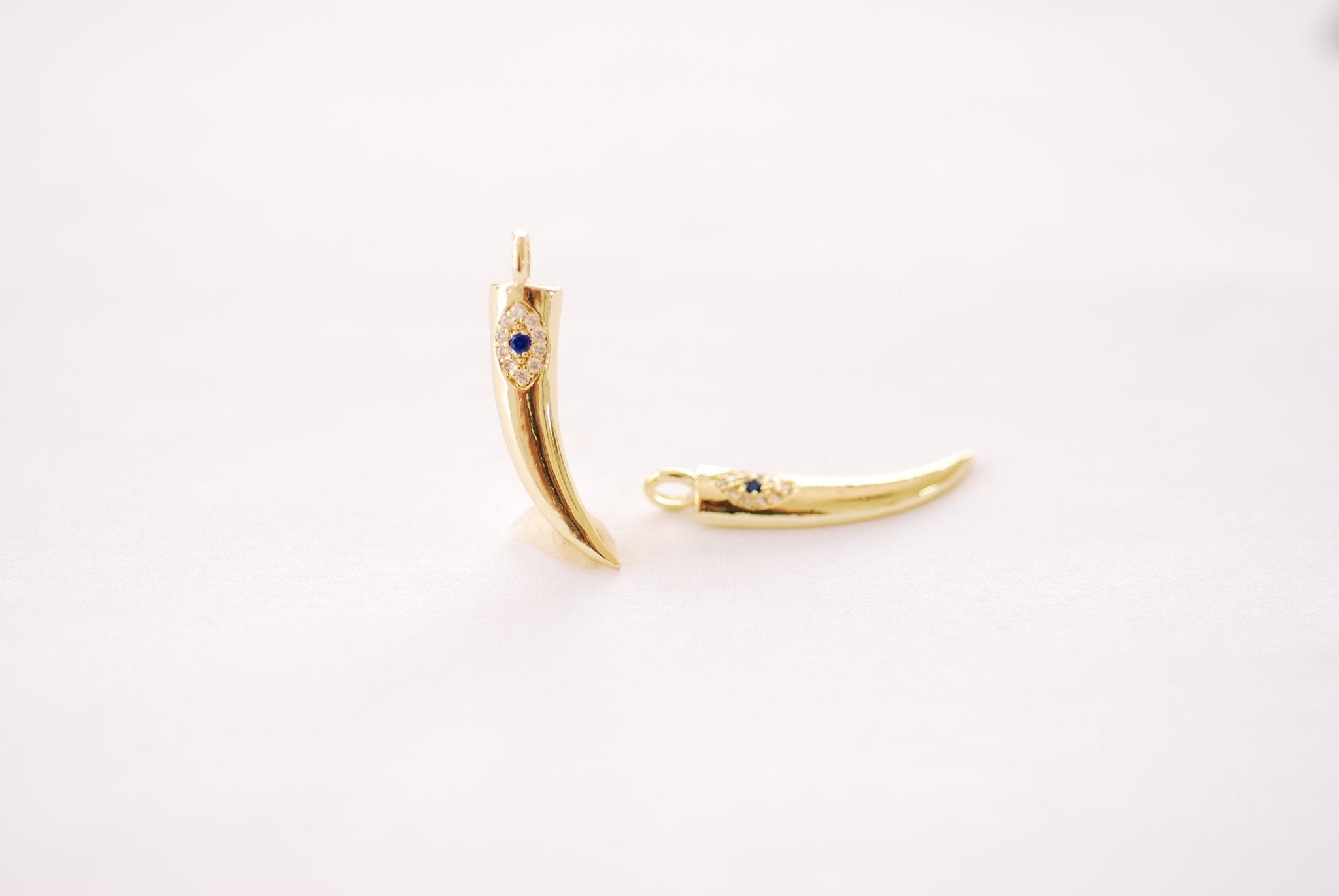 Gold Evil Eye Horn Tusk Micro Pave Charm- 16k gold plated over Brass Horn Tusk Cubic Zirconia Evil Eye HarperCrown Wholesale Charms B120 - HarperCrown