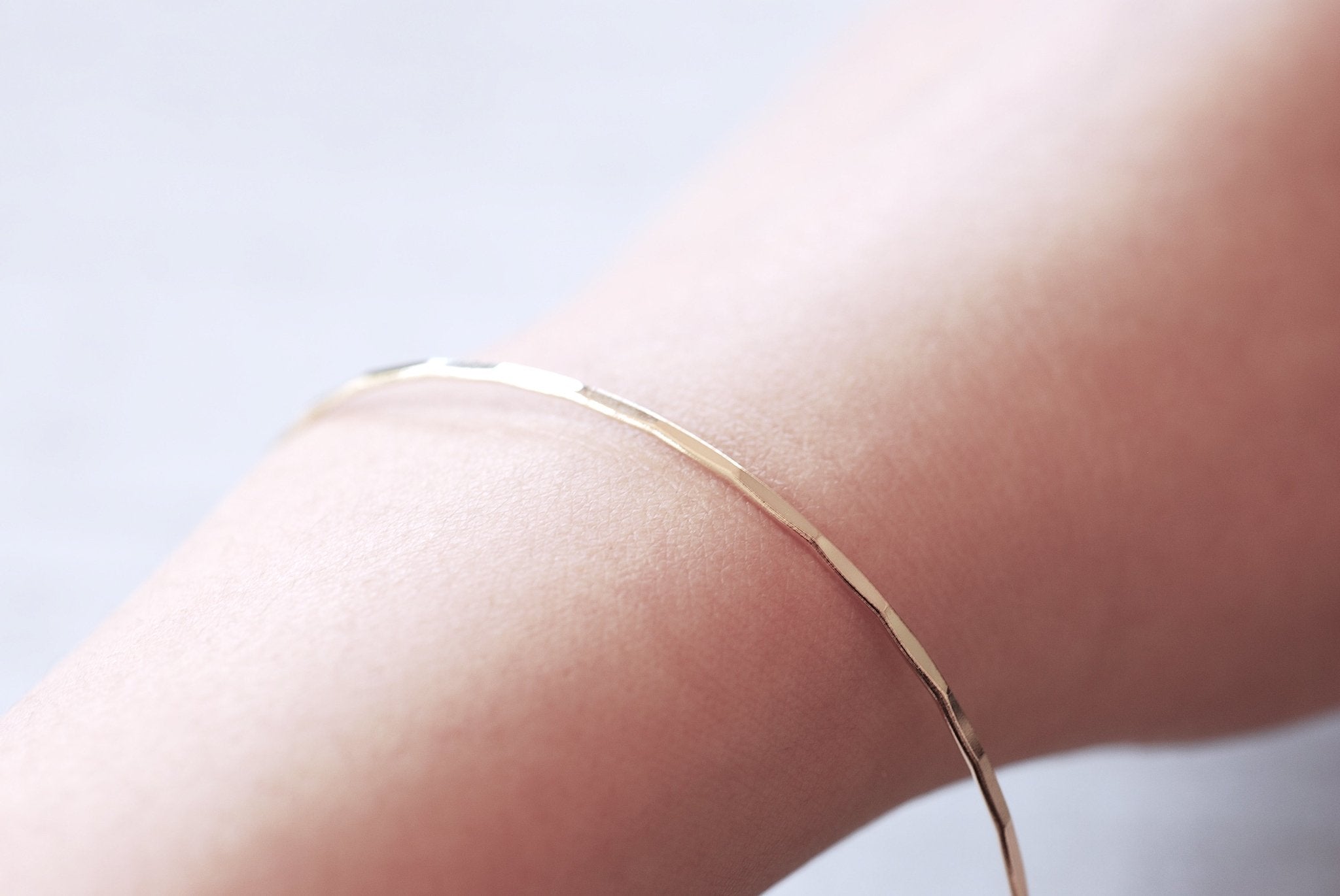 Gold Filled Hammered Bangle Bracelet Thin Simple Everyday Bracelet Jewelry Gold Minimalist Bangle Bracelet 14k Gold Filled Cuff GIFT - HarperCrown