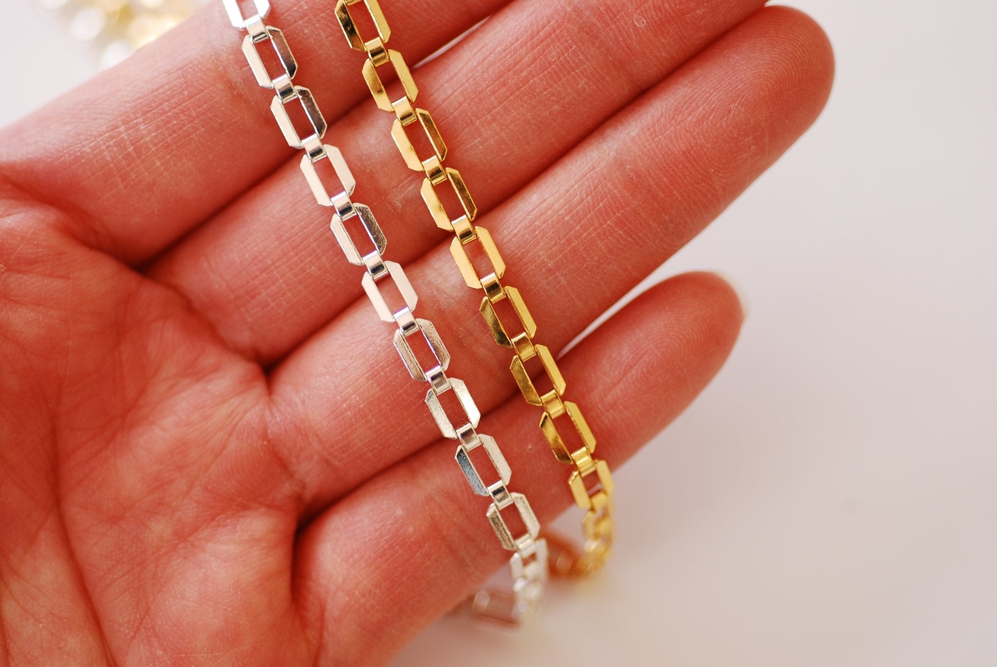 Gold Filled Rectangle Bracelet Chain l 4.3 x 6mm Width Paperclip Chain l Wholesale Bulk Chain Gold Filled Sterling Silver Permanent Jewelry - HarperCrown