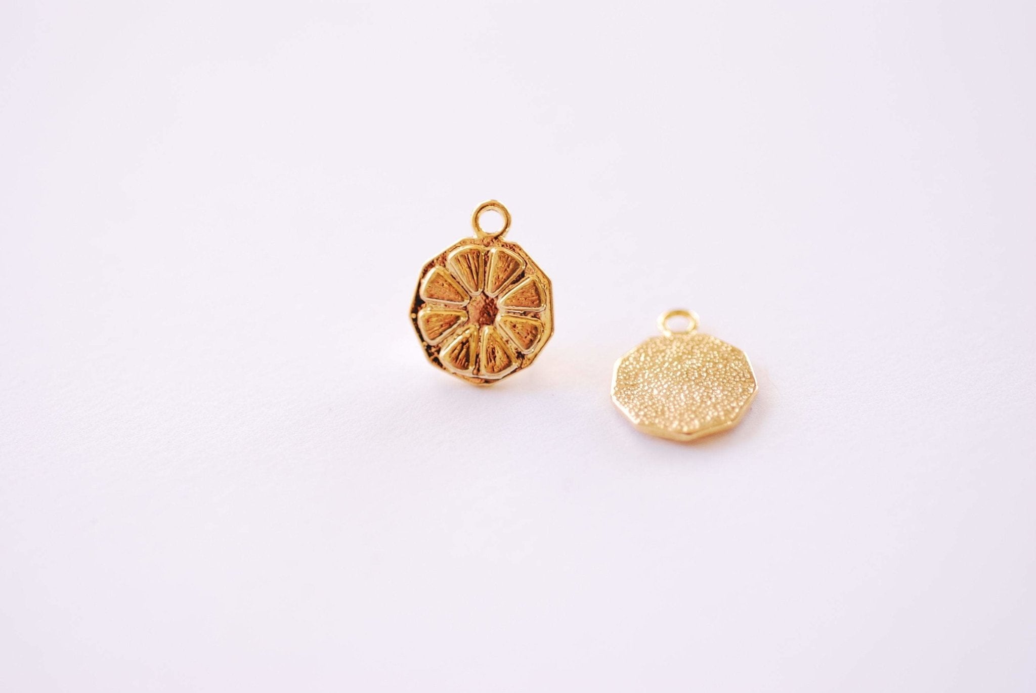 Gold Fruit Slice Charm - 16k gold plated over Brass Lemon Lime Orange Grapefruit Slice Wedge Charm HarperCrown Etsy Wholesale Brass B107 - HarperCrown