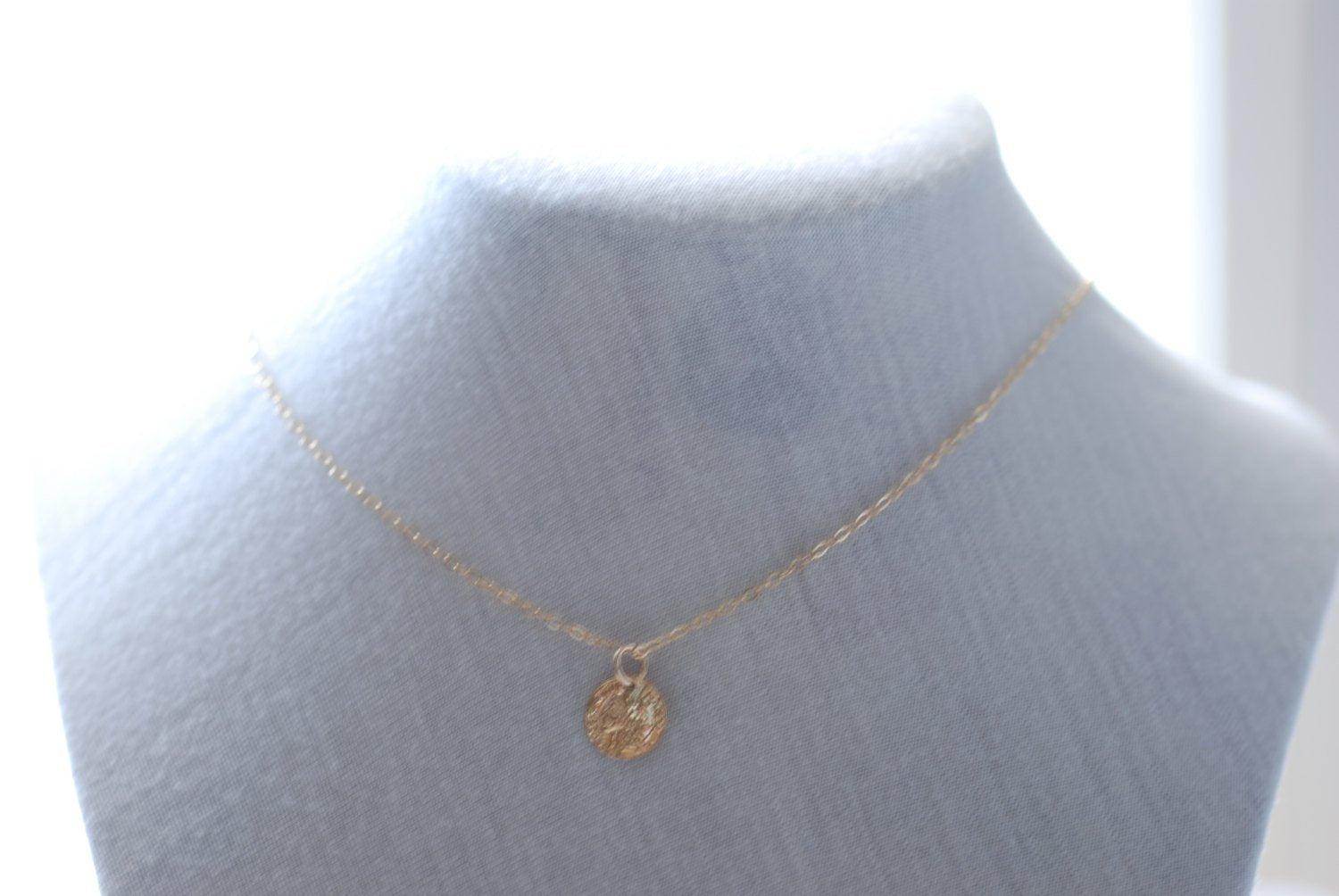 Gold Greek Coin Circle Necklace,18k gold coin, Minimalist Coin Necklace, Gold Coin Pendant,gold disc necklace,textured disc necklace - HarperCrown