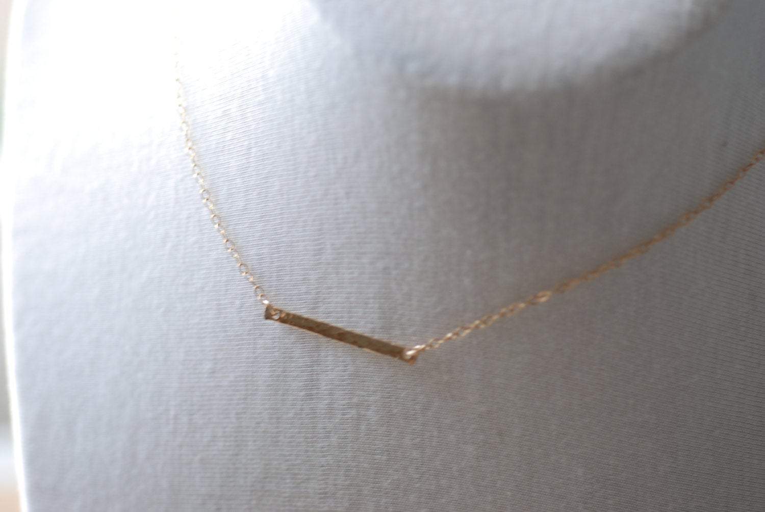 Gold Hammered Bar Necklace, Horizontal Bar Necklace, Dainty Hammered Bar, Sideways Bar Necklace, Gold Bar, Gold Bar Pendant - HarperCrown