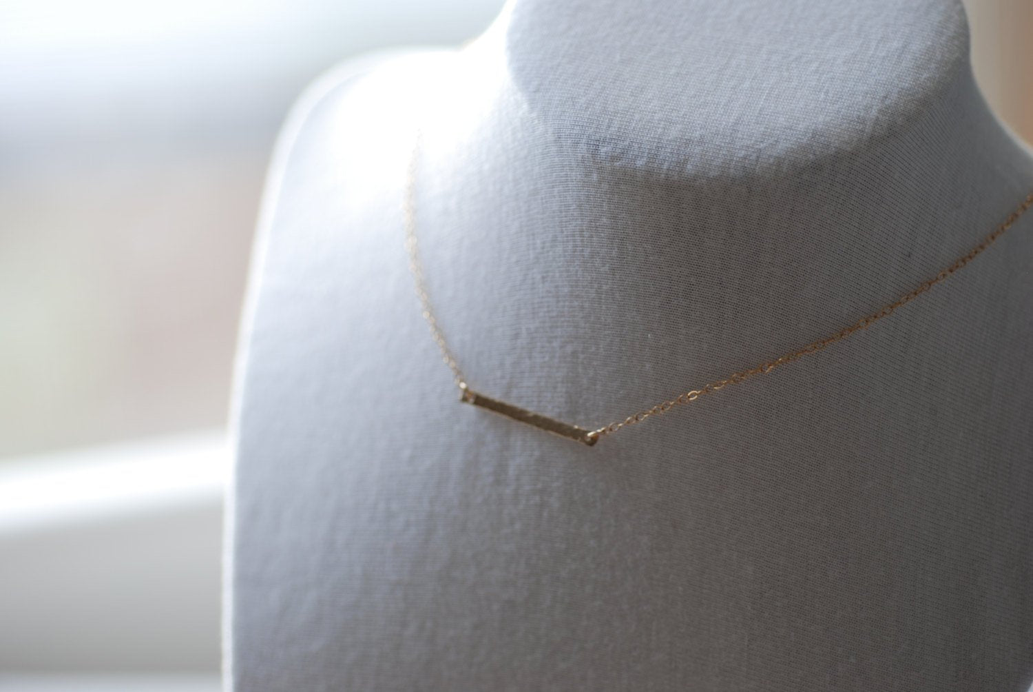 Gold Hammered Bar Necklace, Horizontal Bar Necklace, Dainty Hammered Bar, Sideways Bar Necklace, Gold Bar, Gold Bar Pendant - HarperCrown