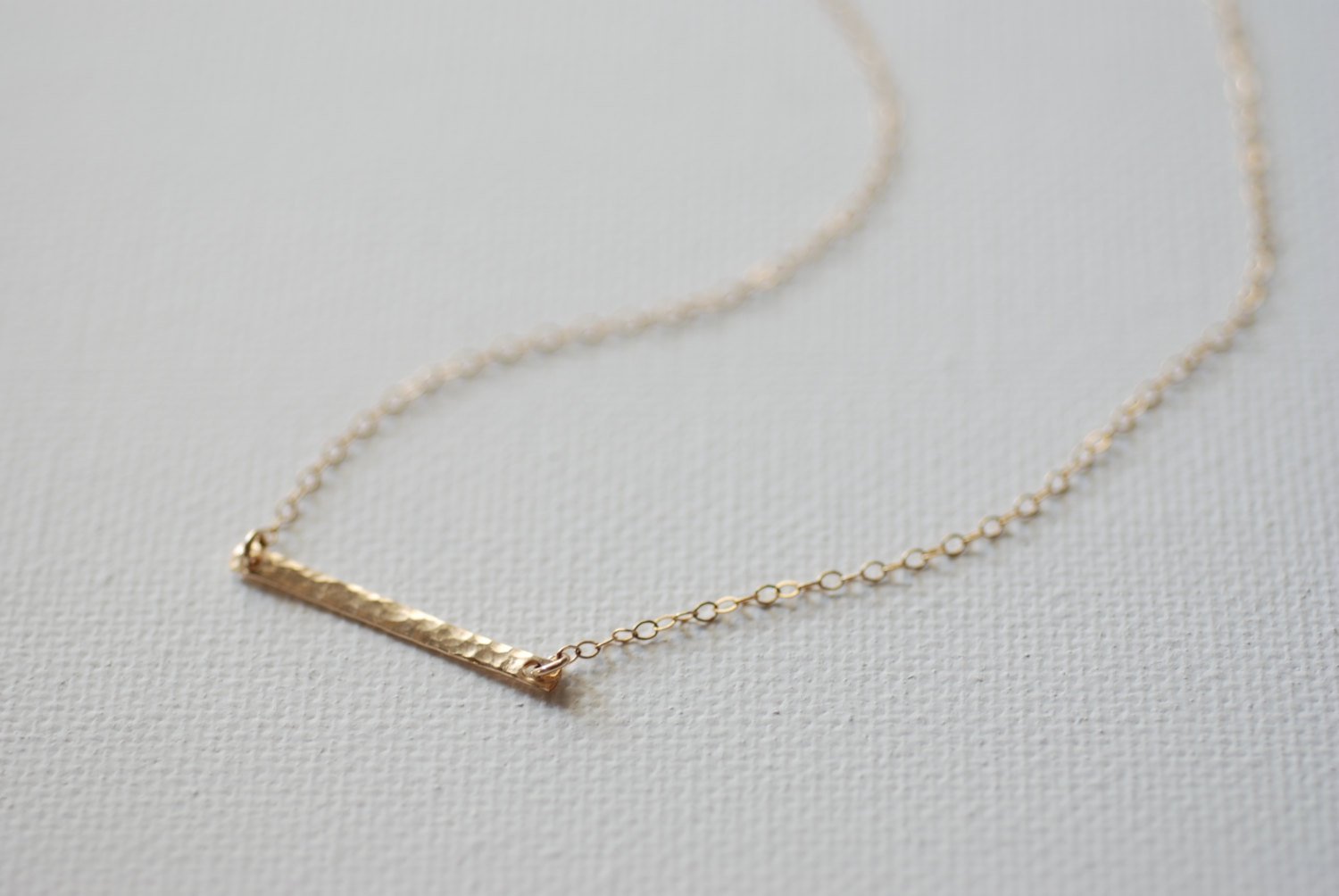 Gold Hammered Bar Necklace, Horizontal Bar Necklace, Dainty Hammered Bar, Sideways Bar Necklace, Gold Bar, Gold Bar Pendant - HarperCrown