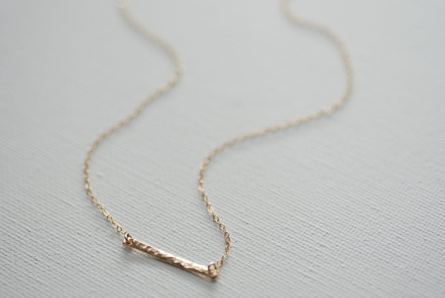 Gold Hammered Bar Necklace, Horizontal Bar Necklace, Dainty Hammered Bar, Sideways Bar Necklace, Gold Bar, Gold Bar Pendant - HarperCrown