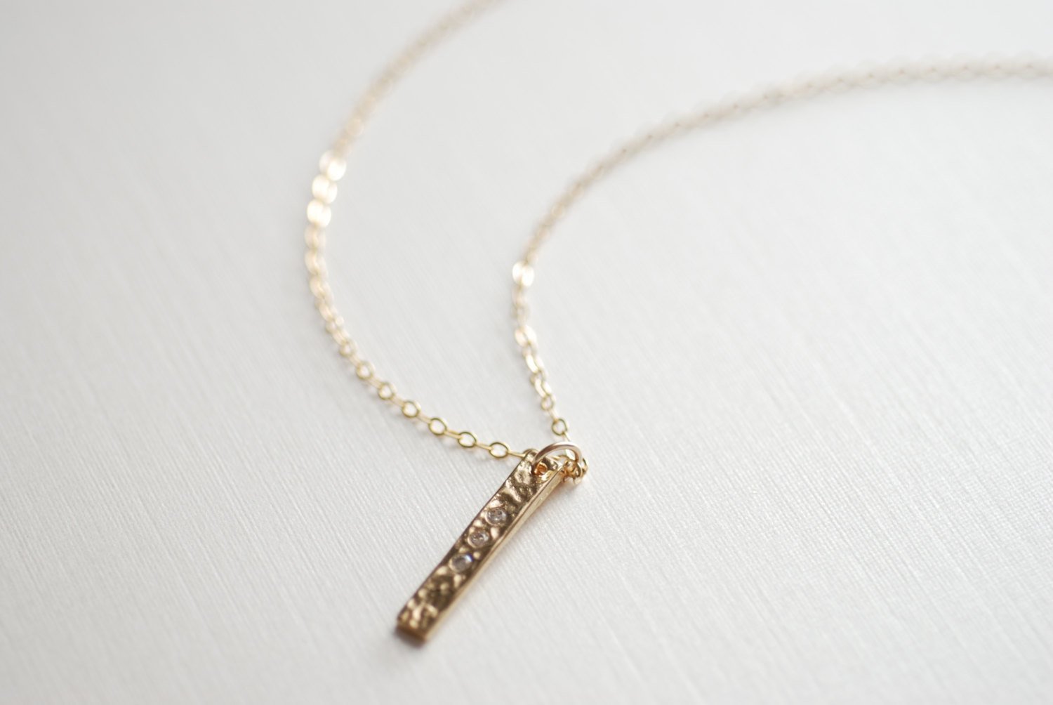 Gold Hammered Bar Necklace, Minimalist Jewelry, Crystal Bar Necklace, Pave Bar, Hammered Bar, Dainty Jewelry by HeirloomEnvy - HarperCrown