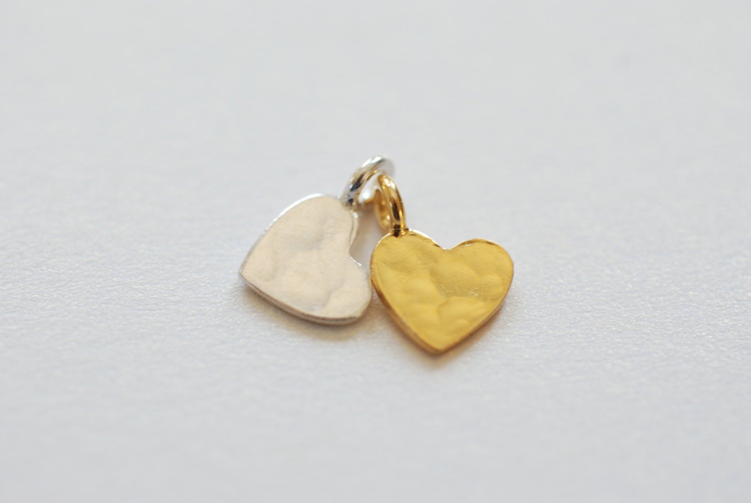 Gold Hammered Heart Vermeil Charm- 18k gold plated Sterling Silver, Stamping Blank Heart Charm Pendant, Heart Blanks, Hammered Heart, 43 - HarperCrown