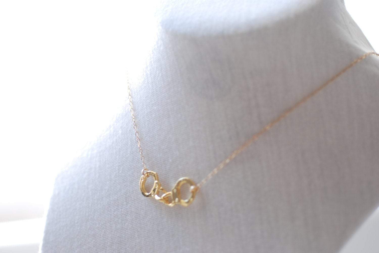 Gold Handcuff Necklace - 18k gold Handcuffs, Handcuff Necklace, Handcuff Pendant, Partners in Crime, Delicate Jewelry by Heirloomenvy - HarperCrown