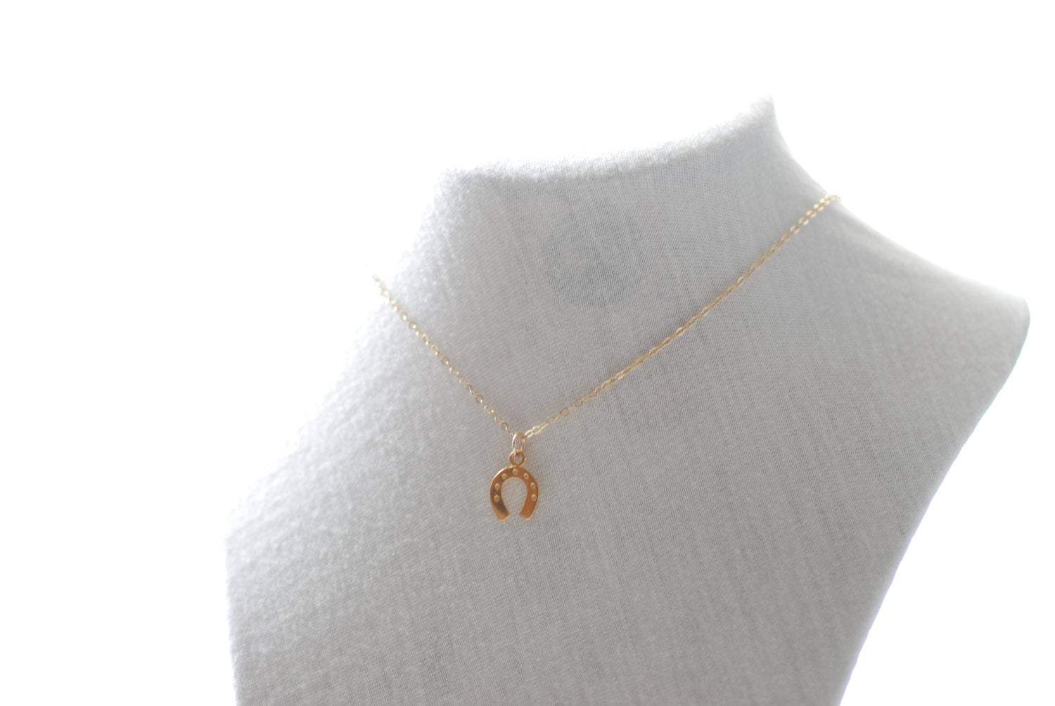 Gold Horseshoe Necklace, 24k gold Horseshoe,Dainty Horseshoe,Equestrian Necklace,Lucky Horseshoe Necklace,Horseshoe Charm,Delicate Horseshoe - HarperCrown