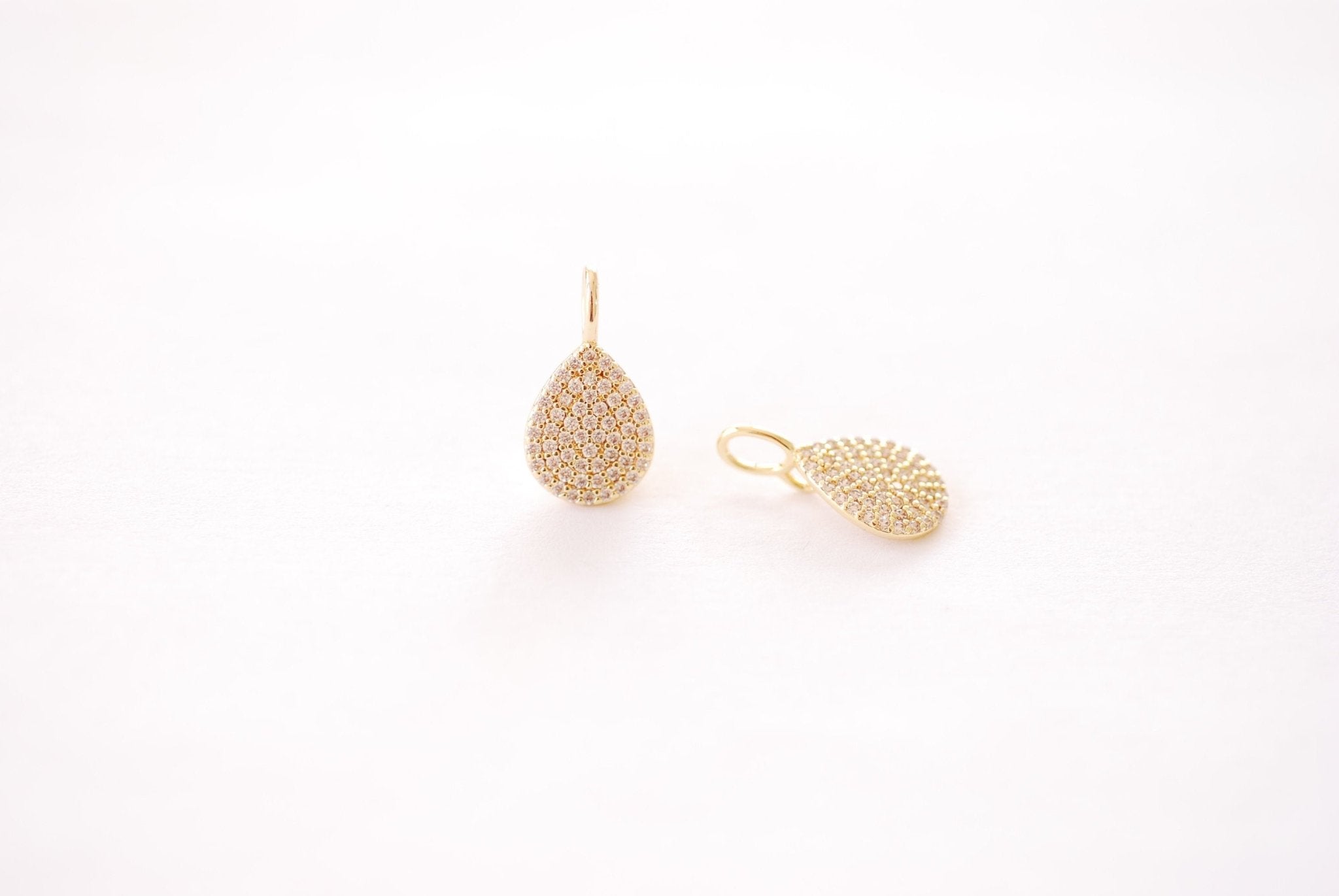 Gold Micro Pave Cubic Zirconia Teardrop Charm - 16k gold plated over Cubic zirconia teardrop earring finding HarperCrown bulk Charms B126 - HarperCrown