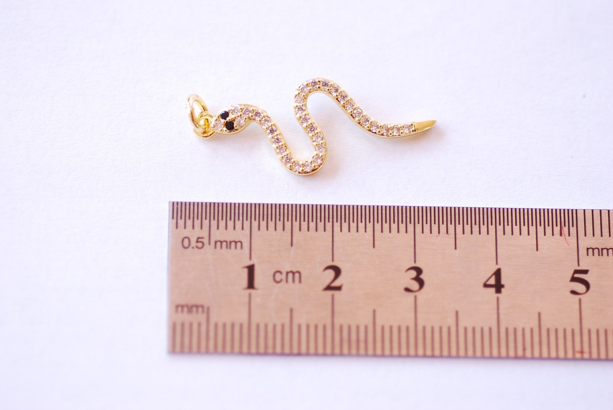 Gold Micro Pave Snake Charm Pendant - 16k Gold Plated over Brass Cubic Zirconia Snake Charm, Gold Serpent Snake, Coiled Snake B228 - HarperCrown