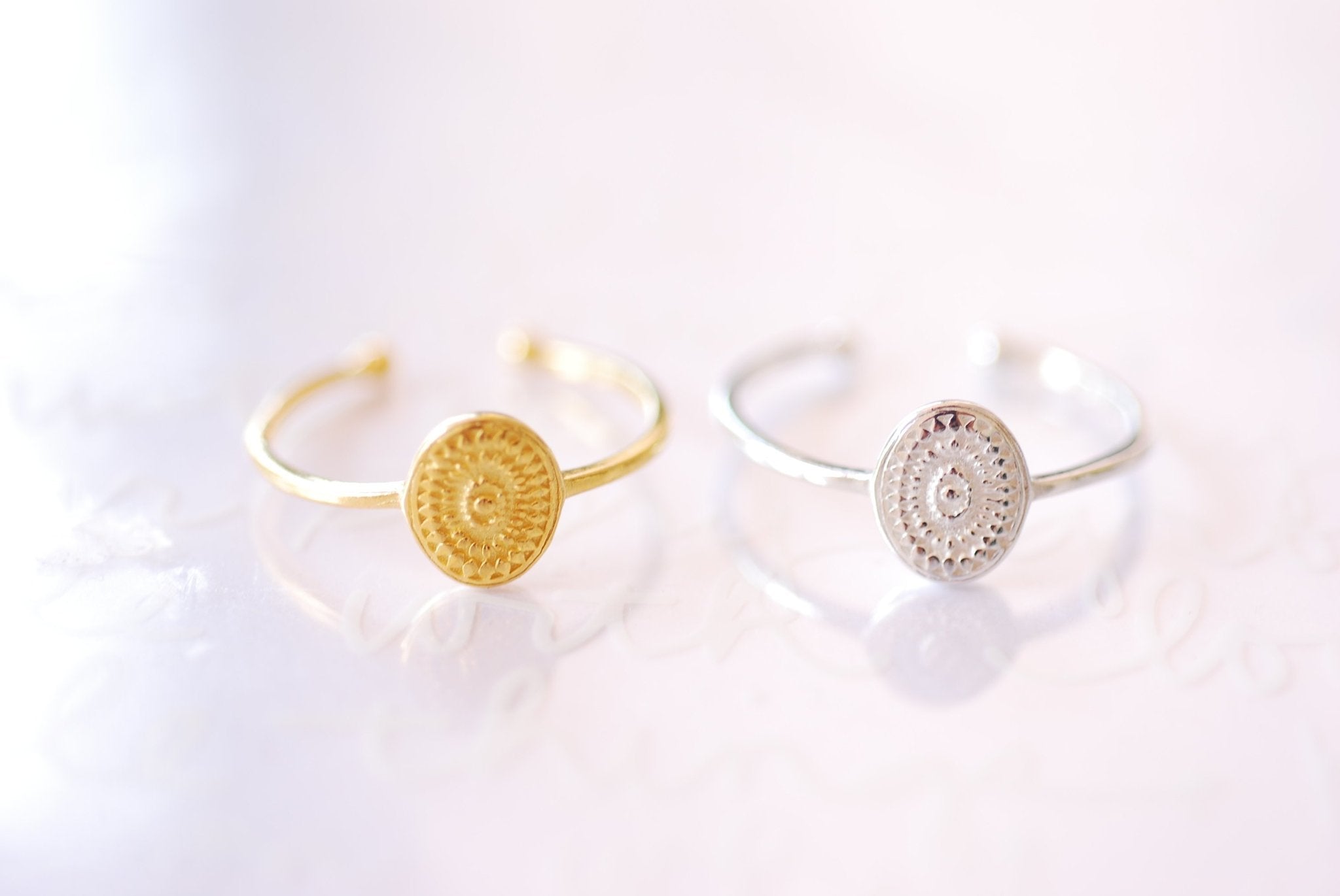 Gold Or Sterling Silver Oval Ring Adjustable Ring Gold Silver Stacking Ring Dainty Ring Statement Ring Spiral Ornate Dot Beaded Ring - HarperCrown