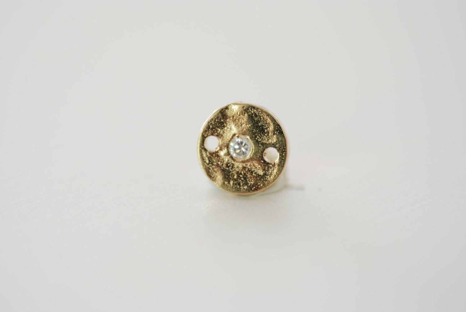 Gold Round Circle Connector- CZ Circle Connector, Gold Round circle link with CZ stone, Bezel Connector Charm, Round Cubic Zirconia Charm - HarperCrown