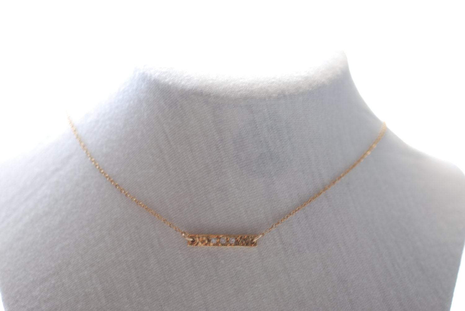 Gold Sideways Bar Necklace, gold Hammered Bar, Gold Hammered Bar Necklace, Minimalist Hammered Bar, Sideways bar Pendant - HarperCrown