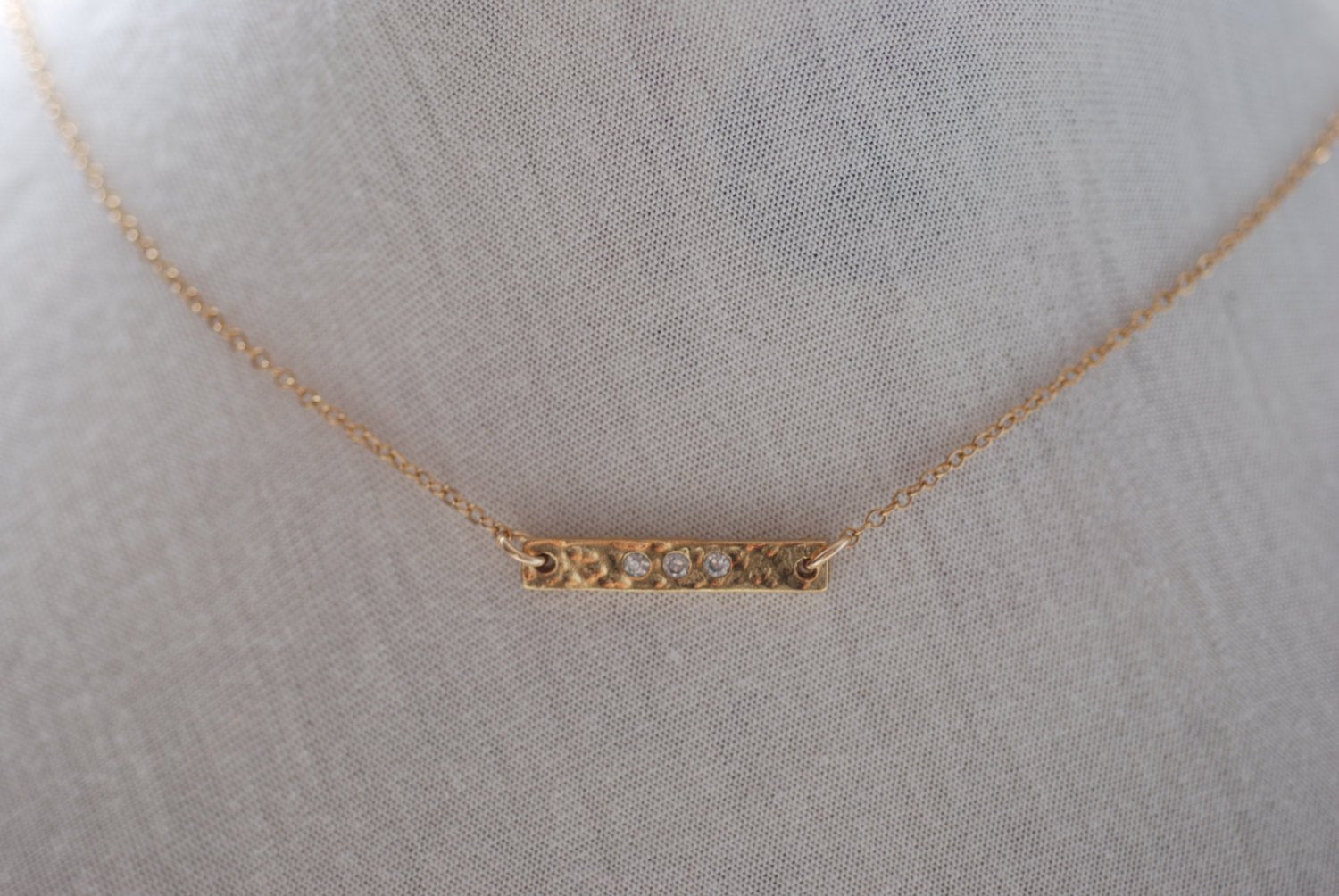 Gold Sideways Bar Necklace, gold Hammered Bar, Gold Hammered Bar Necklace, Minimalist Hammered Bar, Sideways bar Pendant - HarperCrown