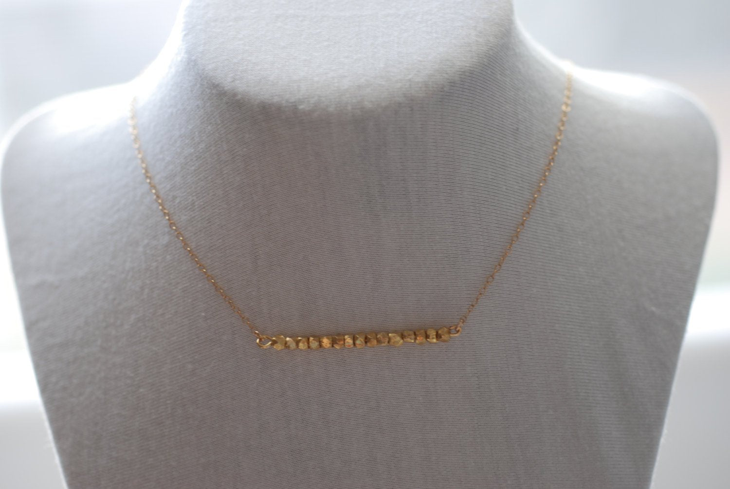 Gold Sideways Nuggets Necklace, Horizontal Gold Nugget Necklace,Dainty Nuggets,Gold Chunk Necklace,Minimalist Nuggets,Small golden nuggets - HarperCrown