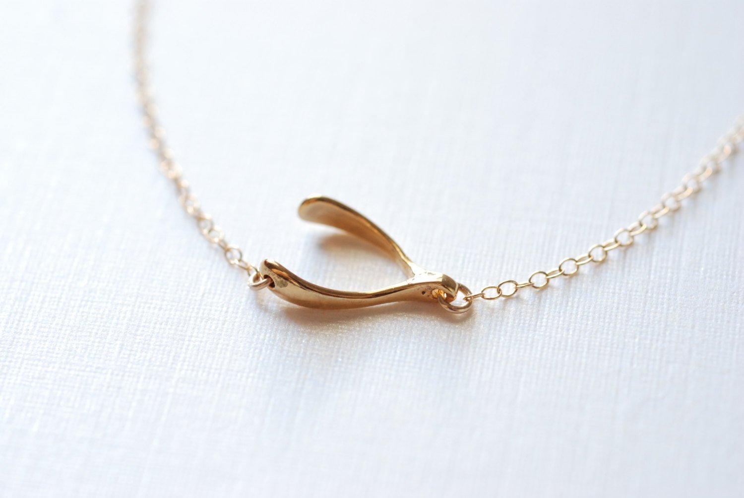 Gold Sideways Wishbone Necklace - Lucky wishbone necklace, Gold Wishbone Necklace, Simple Dainty Jewelry by HeirloomEnvy - HarperCrown