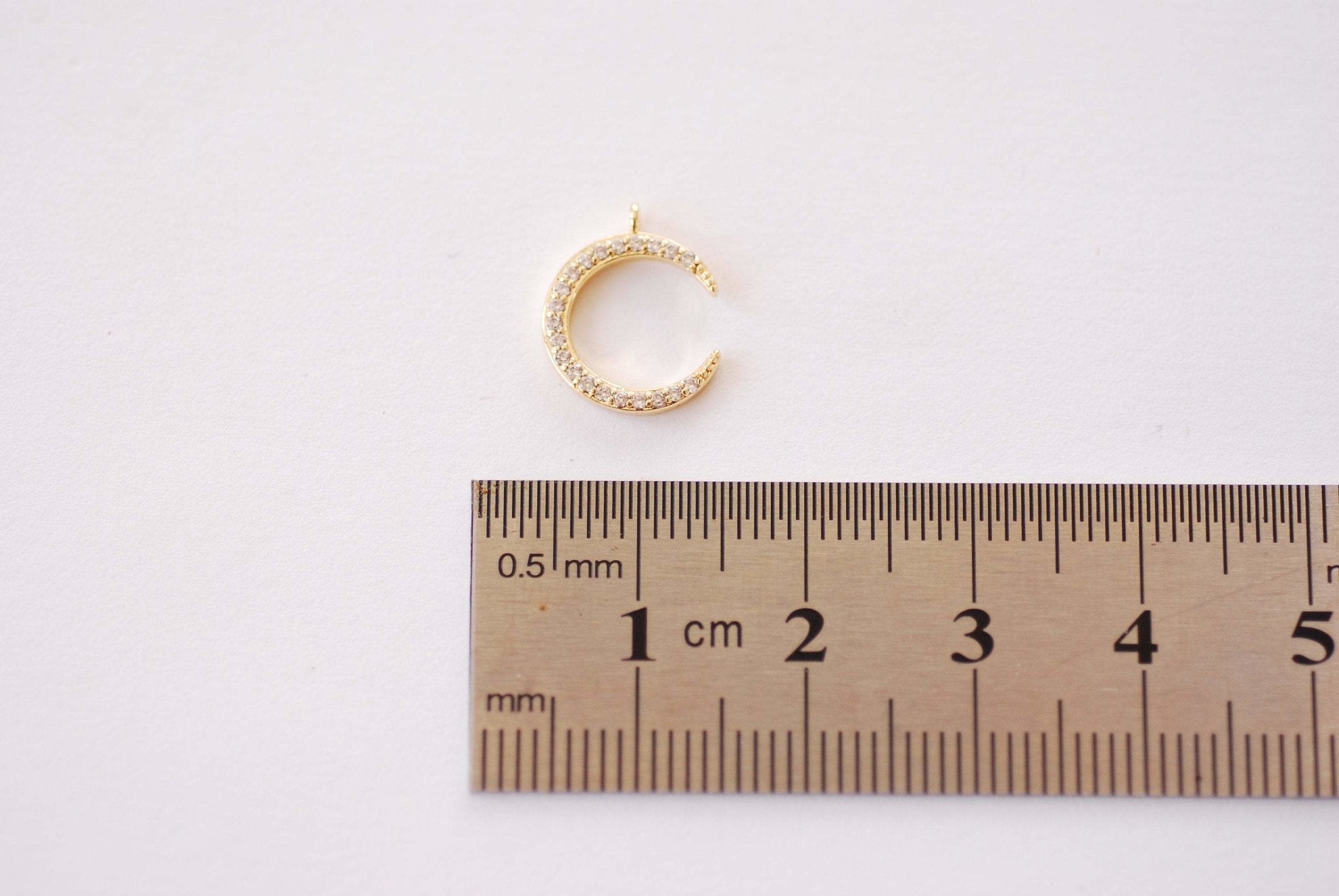 Gold Small Cubic Zirconia Moon Charm - 16k gold plated Brass Micro Pave Half Moon Waning Moon Eclipse Wholesale Charms B230 - HarperCrown