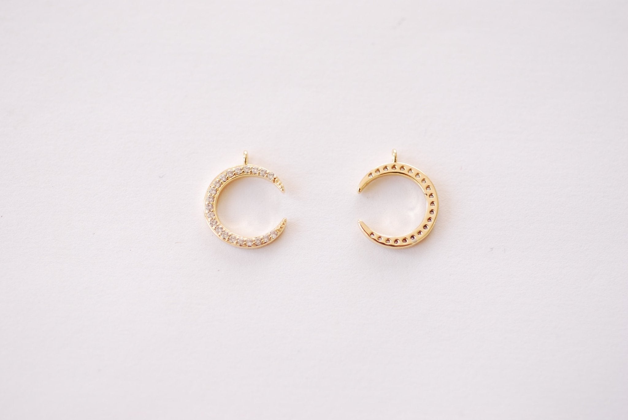 Gold Small Cubic Zirconia Moon Charm - 16k gold plated Brass Micro Pave Half Moon Waning Moon Eclipse Wholesale Charms B230 - HarperCrown