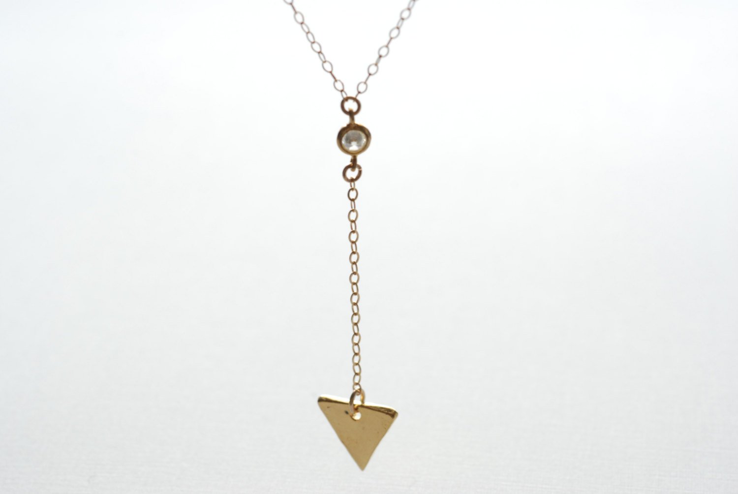 Gold Triangle Necklace, Triangle Lariat Necklace, Gold Bar Lariat, Dainty Everyday Necklace - HarperCrown