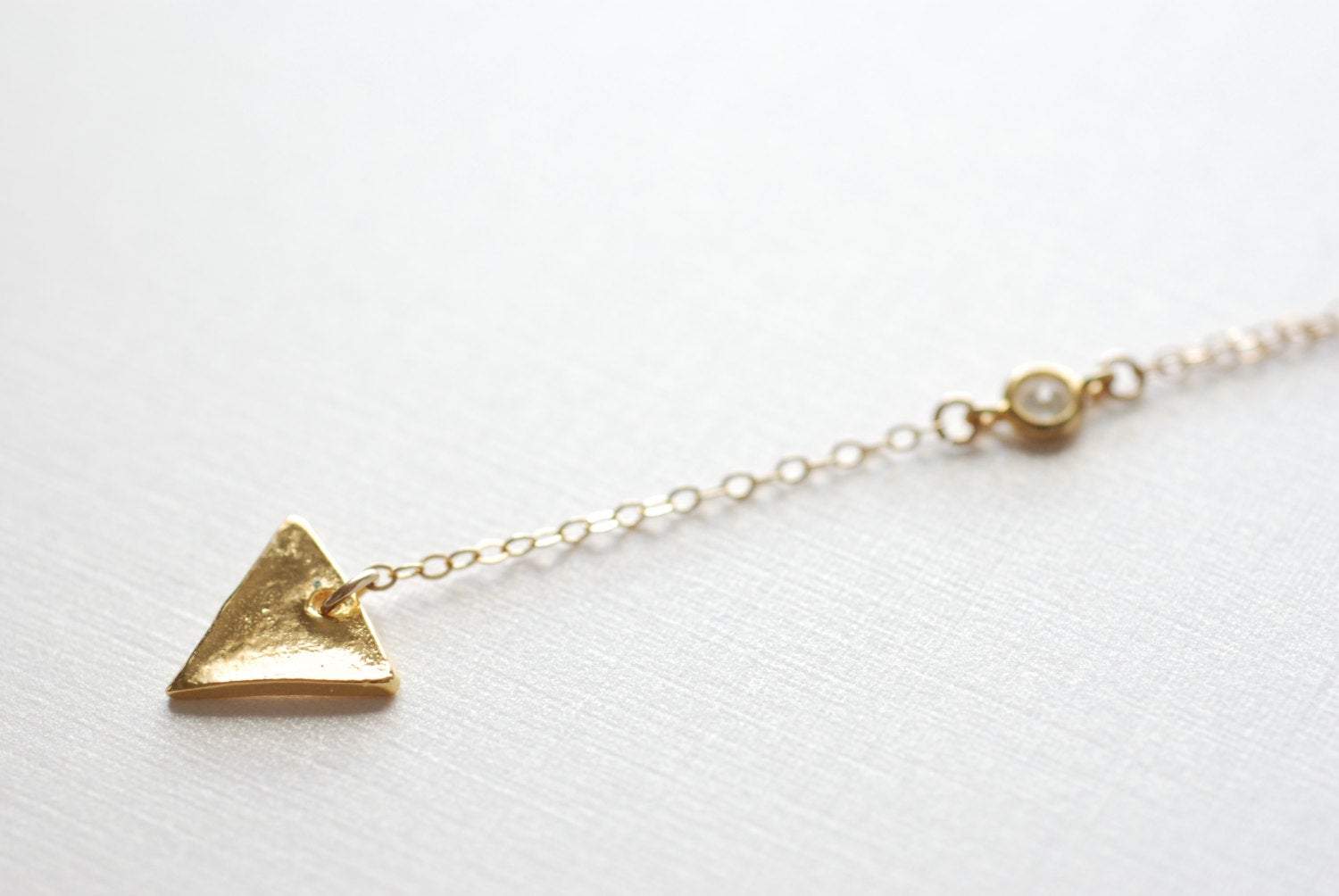 Gold Triangle Necklace, Triangle Lariat Necklace, Gold Bar Lariat, Dainty Everyday Necklace - HarperCrown