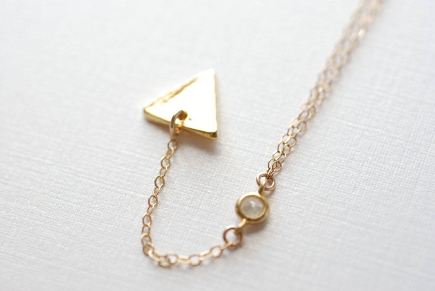 Gold Triangle Necklace, Triangle Lariat Necklace, Gold Bar Lariat, Dainty Everyday Necklace - HarperCrown