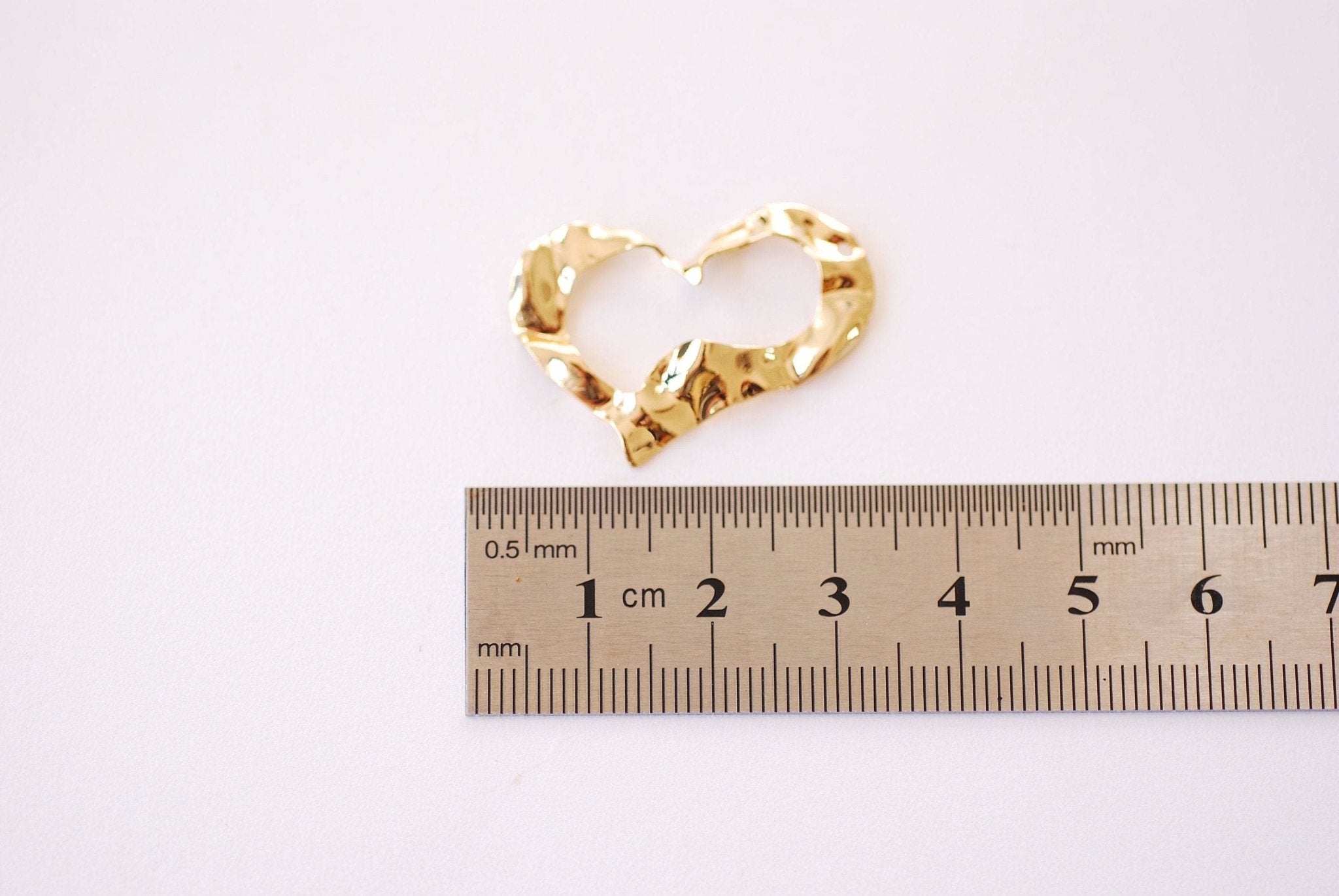 Gold Wavy Wrinkled Open Heart Charm - 16k gold plated over Brass Chunky Crinkled Heart Connector HarperCrown Wholesale Brass Charms B114 - HarperCrown