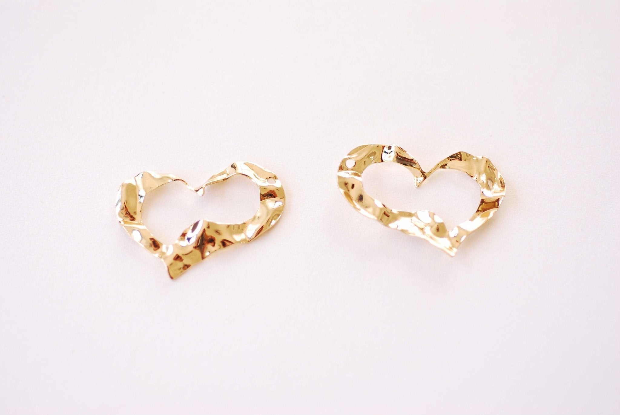 Gold Wavy Wrinkled Open Heart Charm - 16k gold plated over Brass Chunky Crinkled Heart Connector HarperCrown Wholesale Brass Charms B114 - HarperCrown