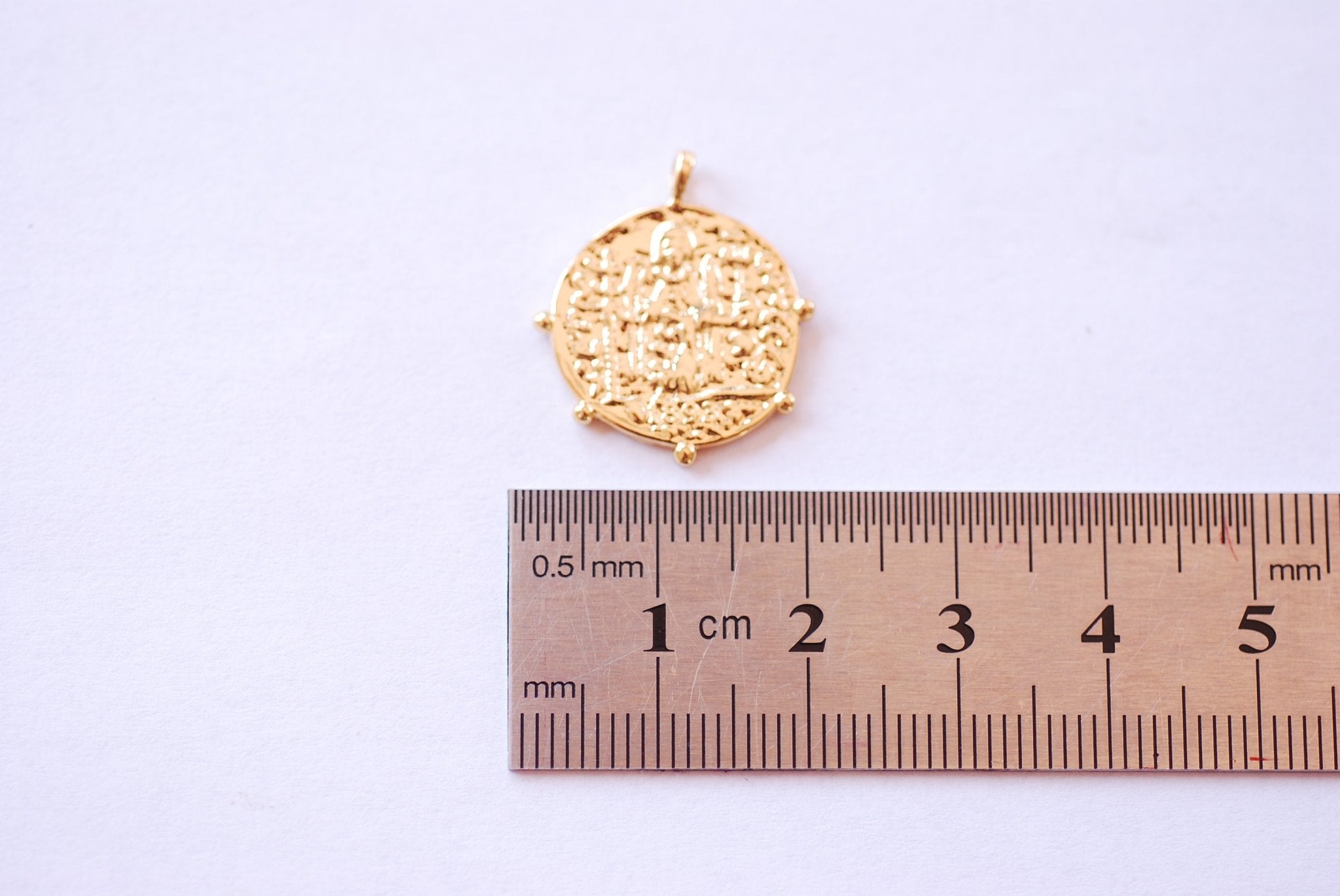 Greek Coin Medallion Disc Charm - 16k gold plated over Brass Saint Religious Roman Cross Round Coin HarperCrown Etsy Wholesale Pendant B187 - HarperCrown