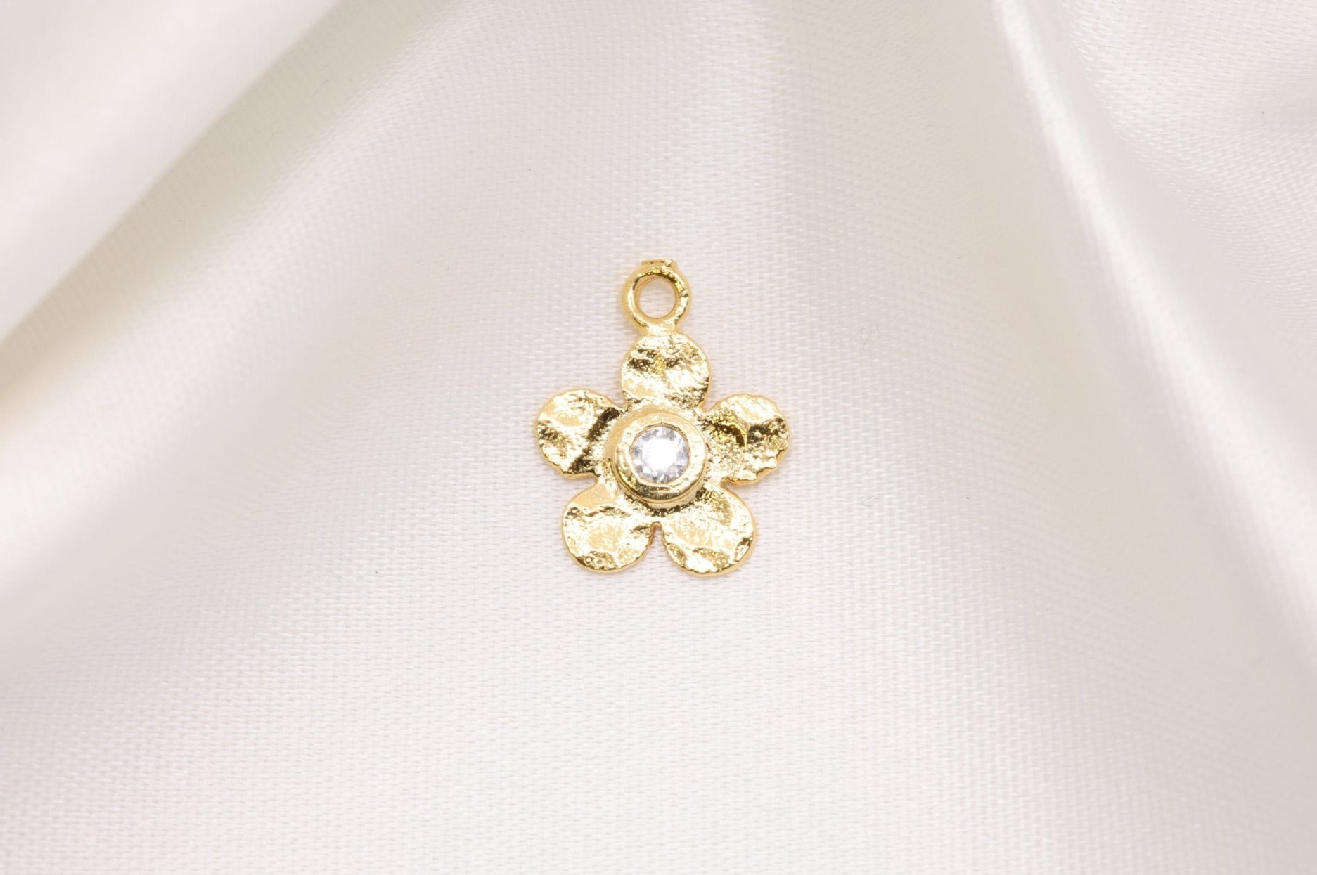 Hammered Flower with CZ Charm Wholesale 14K Gold, Solid 14K Gold, 349G - HarperCrown