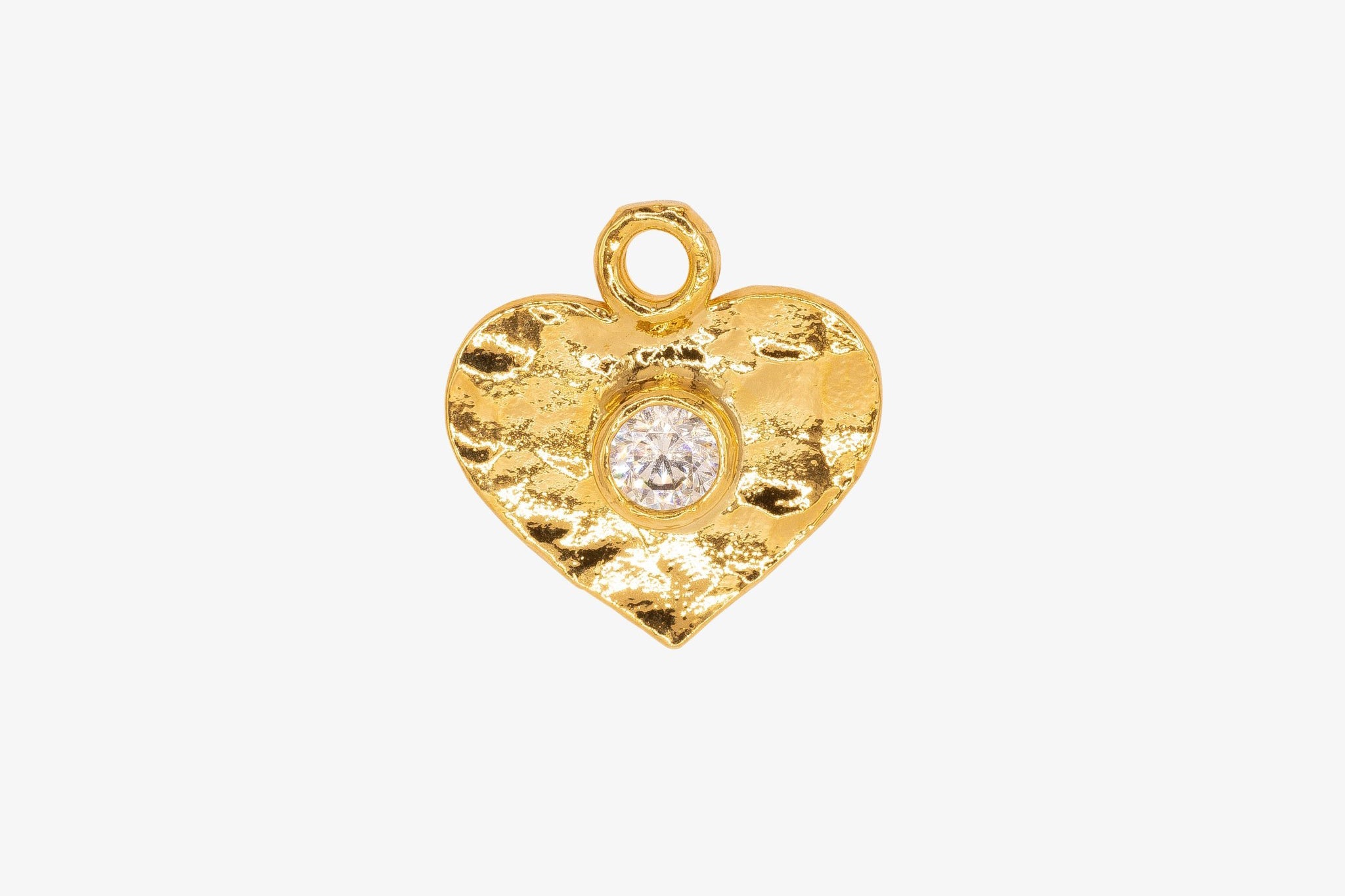 Hammered Heart Charm with CZ Wholesale Charm 14K Gold, Solid 14K Gold, 351G - HarperCrown