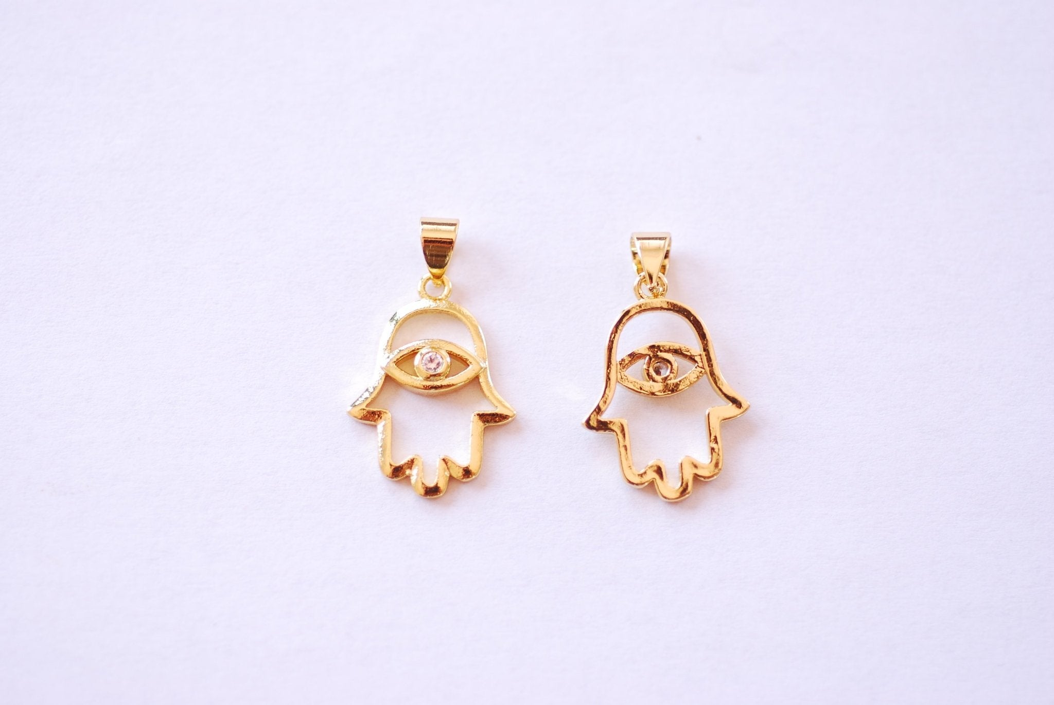 Hamsa Hand and Evil Eye Cubic Zirconia Charm - Hand of Fatima Yoga Ohm Evil Eye Wire Yoga Ohm CZ Pendant HarperCrown Wholesale B202 - HarperCrown