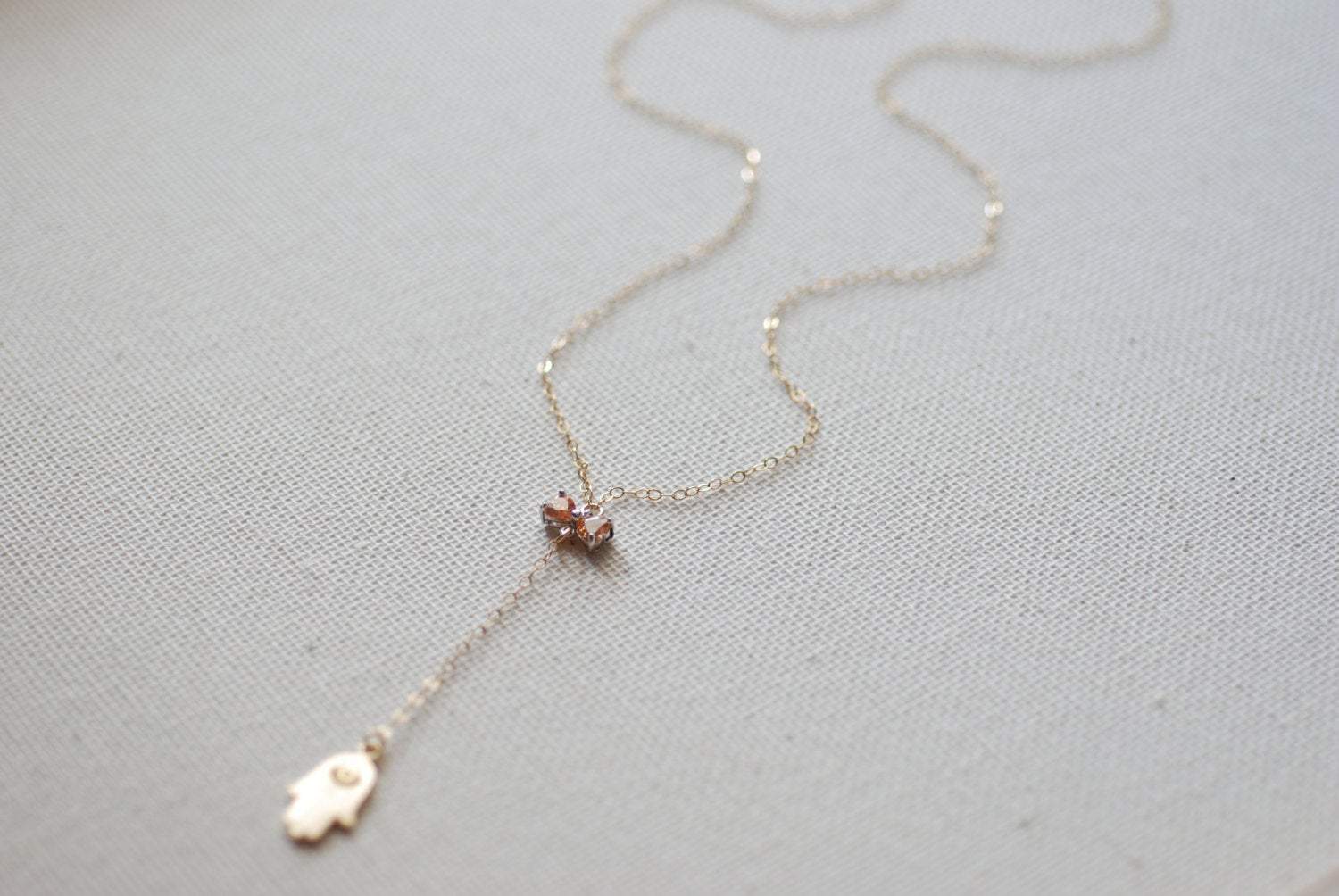 Hamsa Lariat Necklace, Bow and Hamsa, Bow Lariat, Gold Hamsa Necklace,Dainty Hamsa Necklace,Silver Hamsa necklace,Hamsa with a bow Charm - HarperCrown