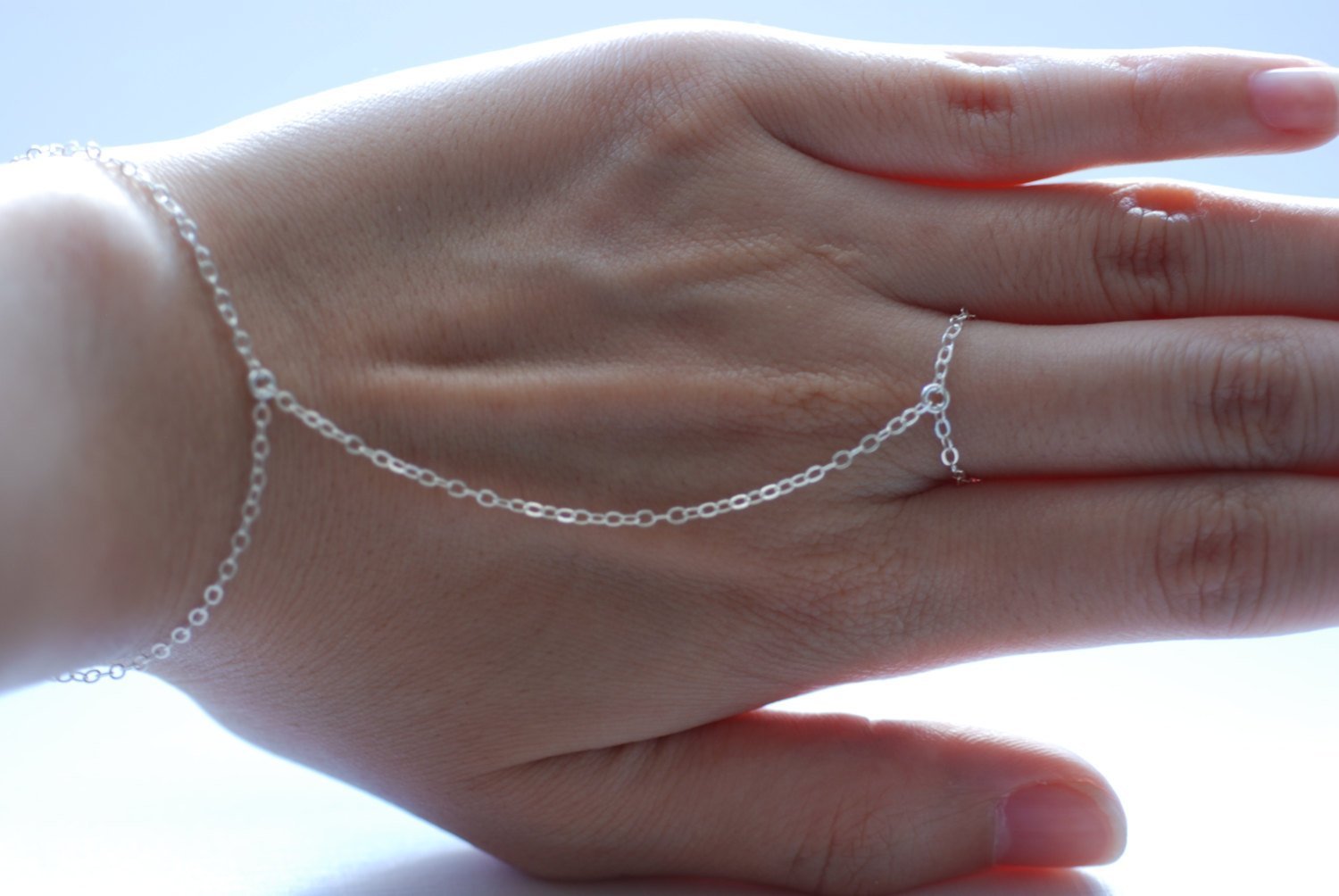 Hand ring bracelet - hand chain ring delicate 14k gold filled chain hand bracelet - HarperCrown