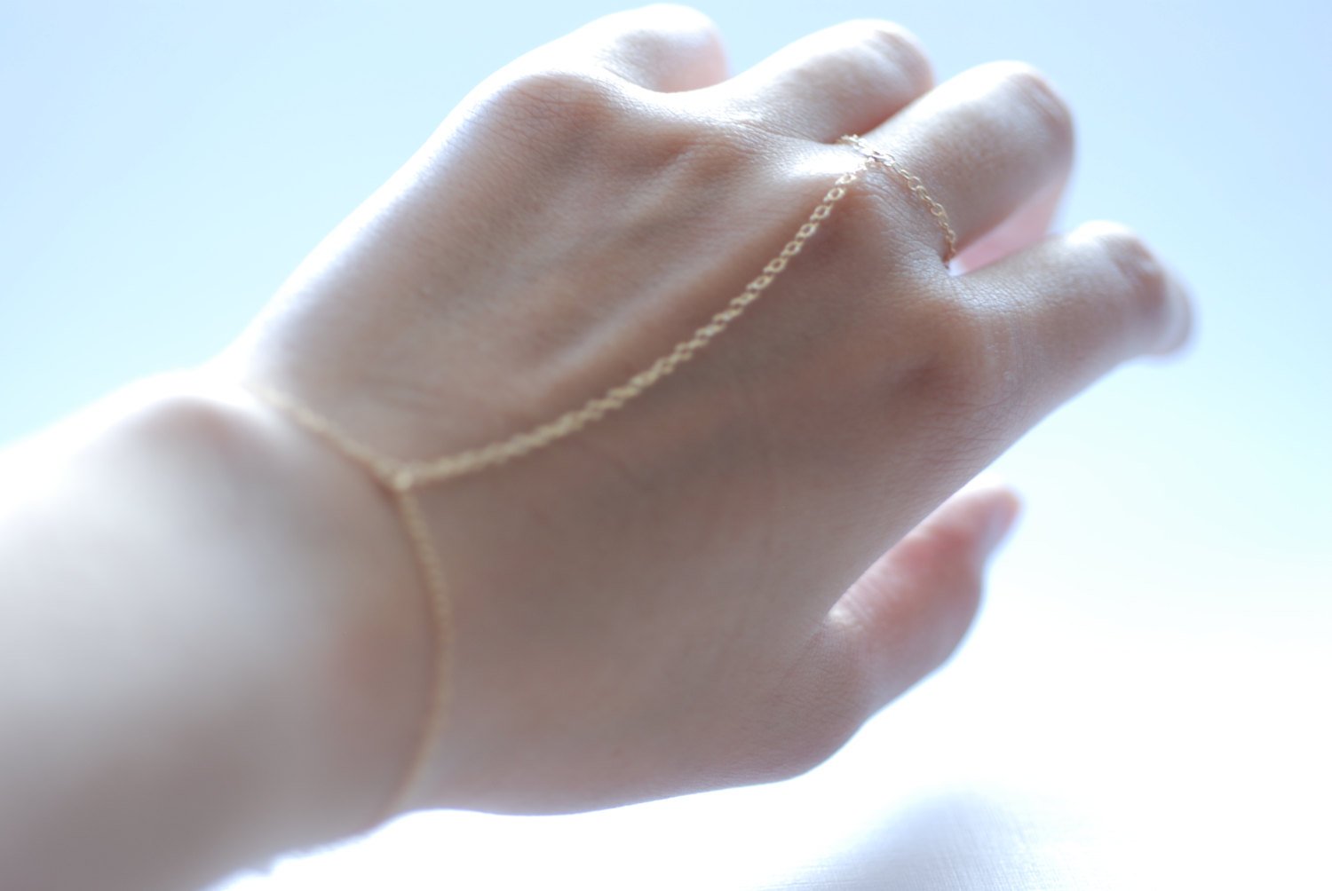 Hand ring bracelet - hand chain ring delicate 14k gold filled chain hand bracelet - HarperCrown