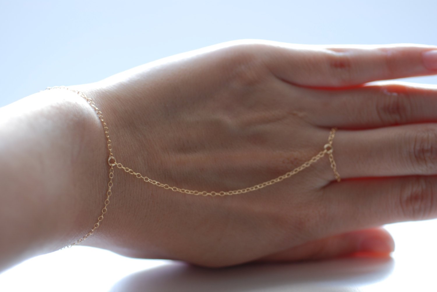 Hand ring bracelet - hand chain ring delicate 14k gold filled chain hand bracelet - HarperCrown