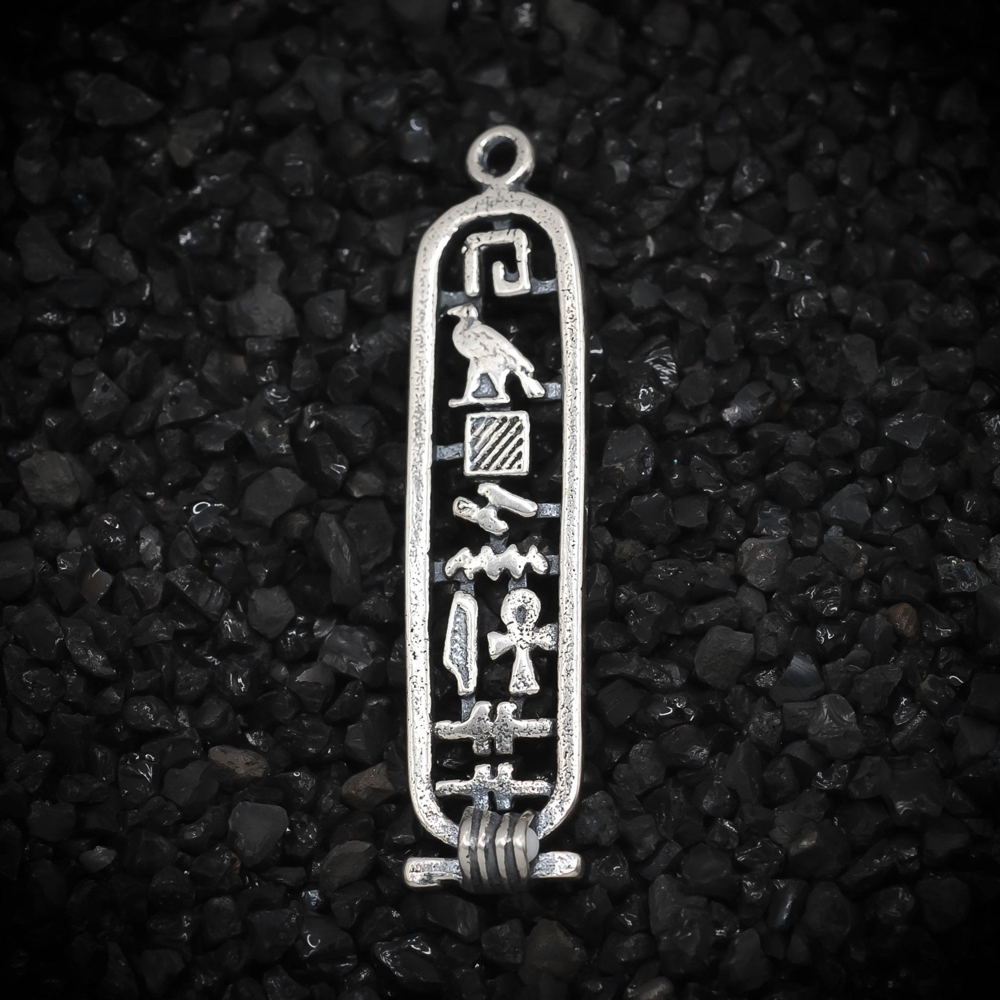 Deals vintage sterling silver & 18k gold egyptian cartouche pendant