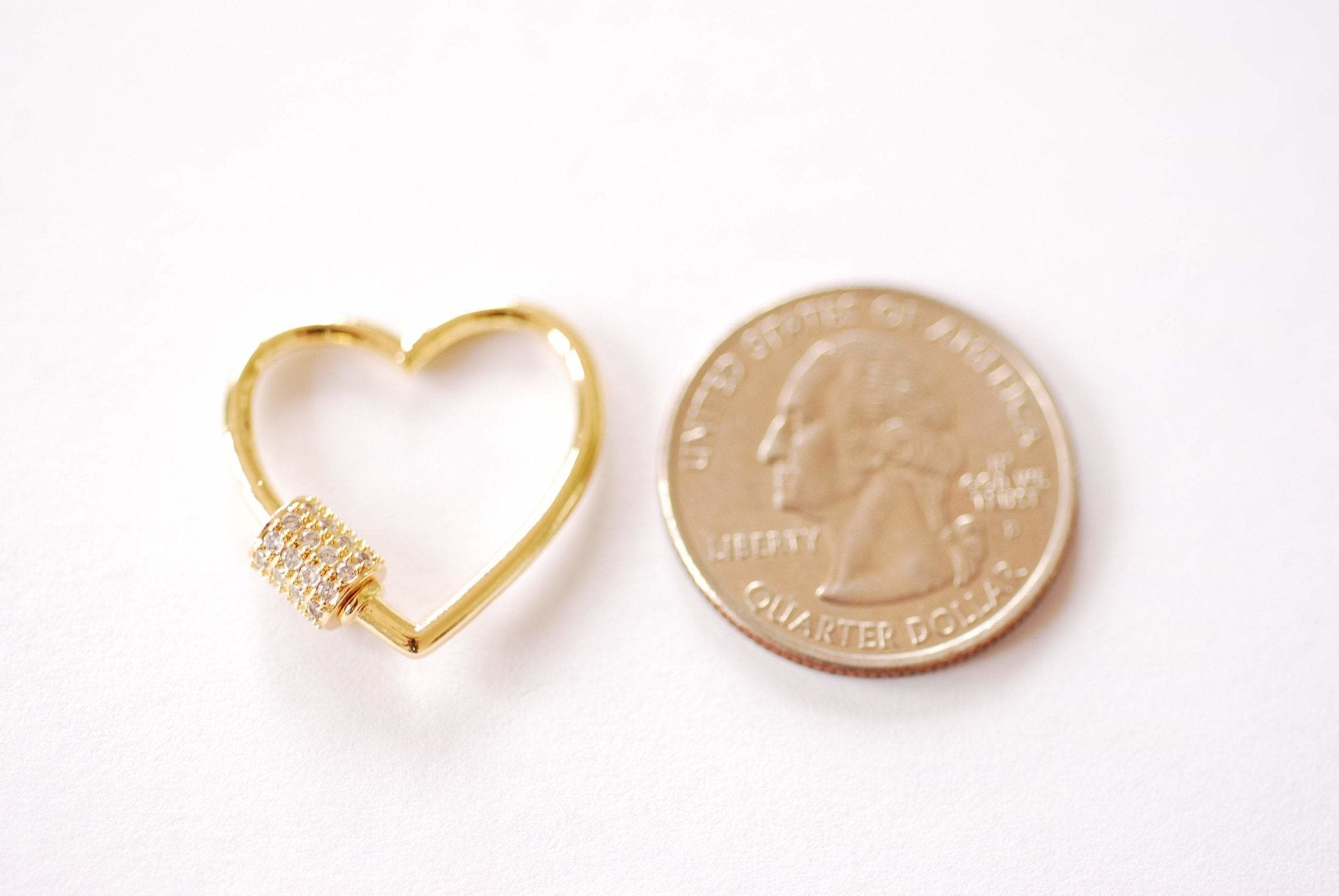 Heart Screw Carabiner Clasp Lock Charm - 16k gold plated over Brass Micro Pave Star CZ Cubic Zirconia Love HarperCrown Wholesale B289 - HarperCrown