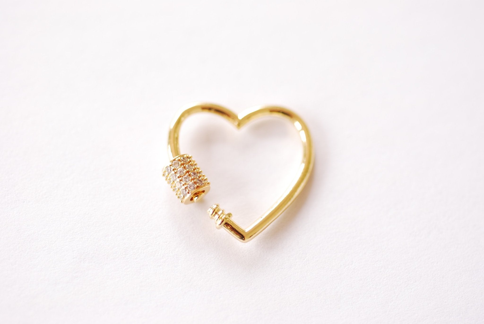 Heart Screw Carabiner Clasp Lock Charm - 16k gold plated over Brass Micro Pave Star CZ Cubic Zirconia Love HarperCrown Wholesale B289 - HarperCrown